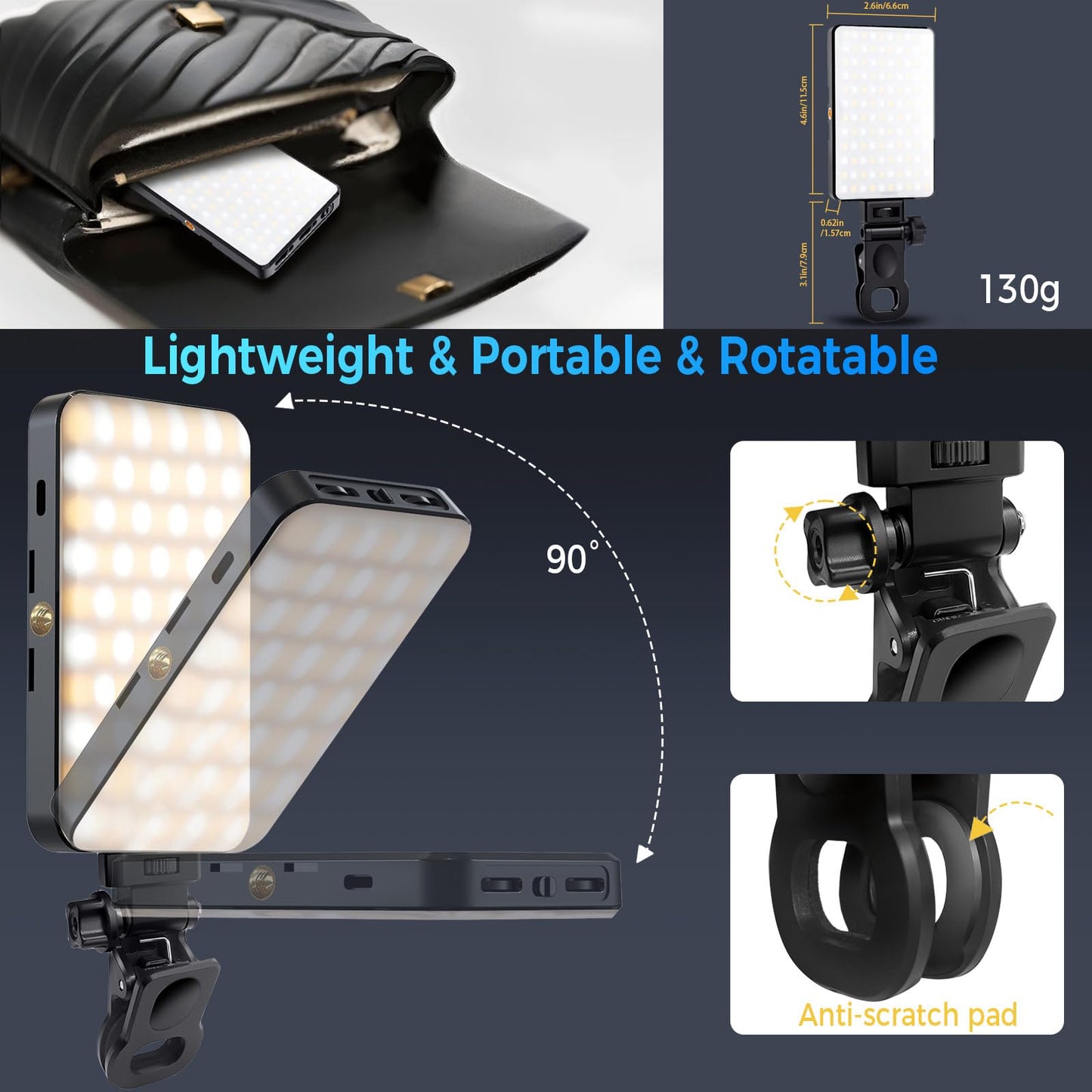 168 LED Portable Selfie Light for iPhone,Rechargeable iPhone Light Clip,3000mAh,9000K CRI95+ Alix Earle Lighting for Video Recording,TikTok,YouTube,for Phone, Camera, Laptop, iPad,