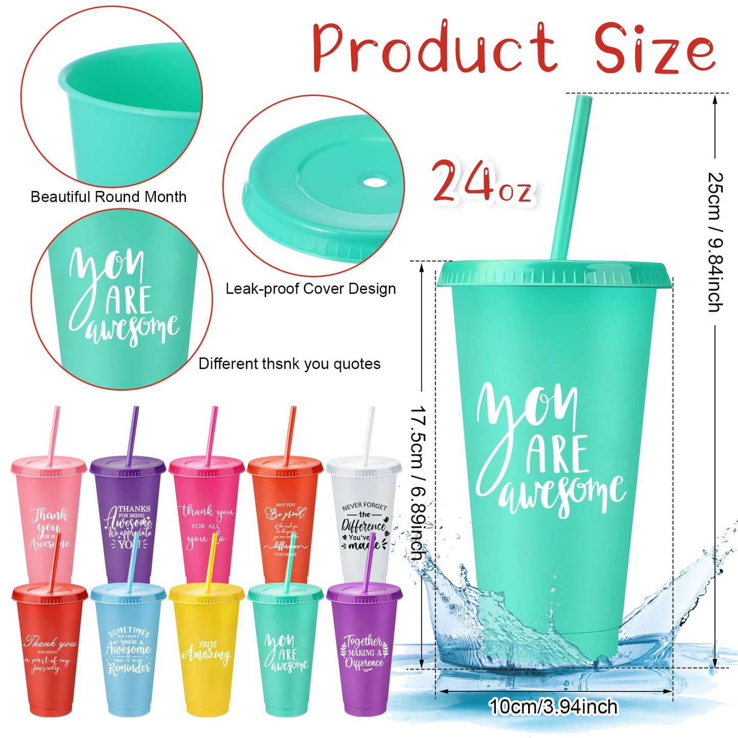 Tioncy 30 Sets Employee Appreciation Gifts Bulk 24 oz Plastic Tumbler with Lid and Straw Reusable Coffee Cups with Keychain Bowknot Card for Coworker Staff Nurses Social Worker Favors(Inspirational)