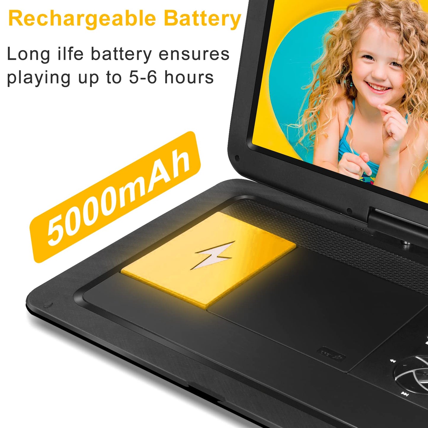 19.6" Portable DVD Player with 17.1" Large HD Screen, 5 Hours Battery DVD Player Portable with Car Charger, Kids Portable DVD Player Support All Region Discs, USB and SD Card, Sync TV