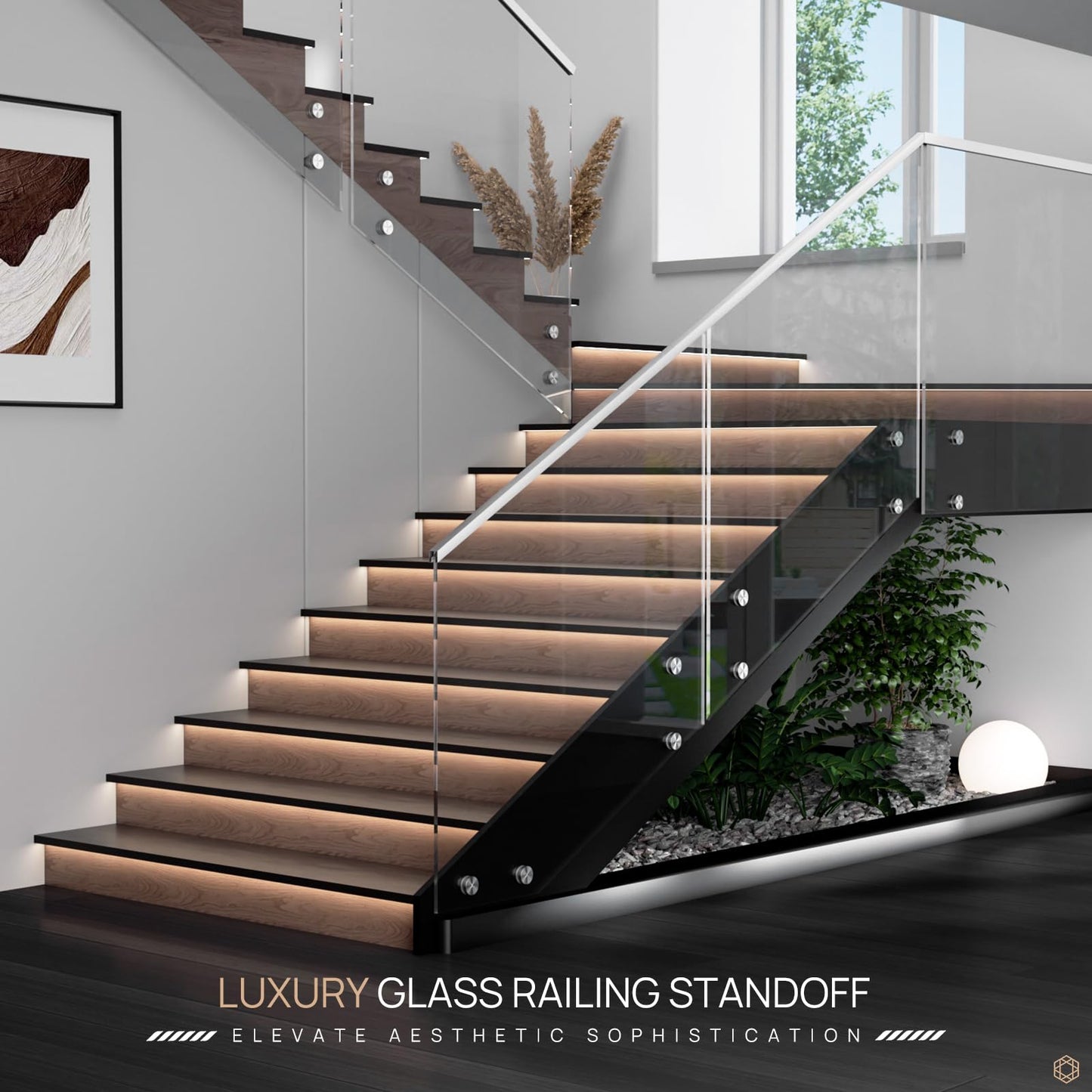 12 Pack LukLoy SS316 Heavy Duty Glass Railing Standoff Hardware for Balcony Stair Balustrade Glass, 2" Stair Glass Railing Standoffs Pins (Marine Grade)