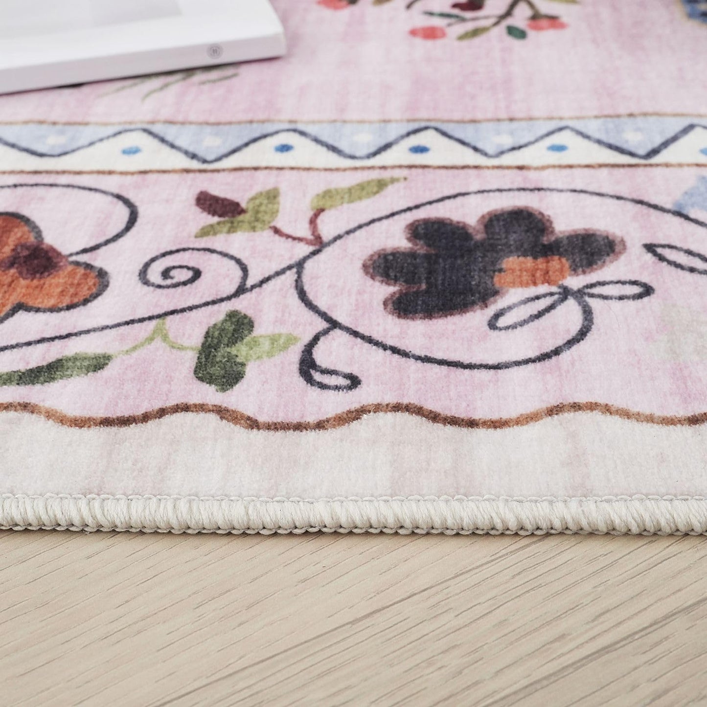 Rugcomf Living Room Rug 5x7 Rug Machine Washable Boho Area Rug Non Slip Floral Animal Cat Vintage Low Pile Large Rugs for Living Room Bedroom Farmhouse Dining Room Kids Playroom, Pink