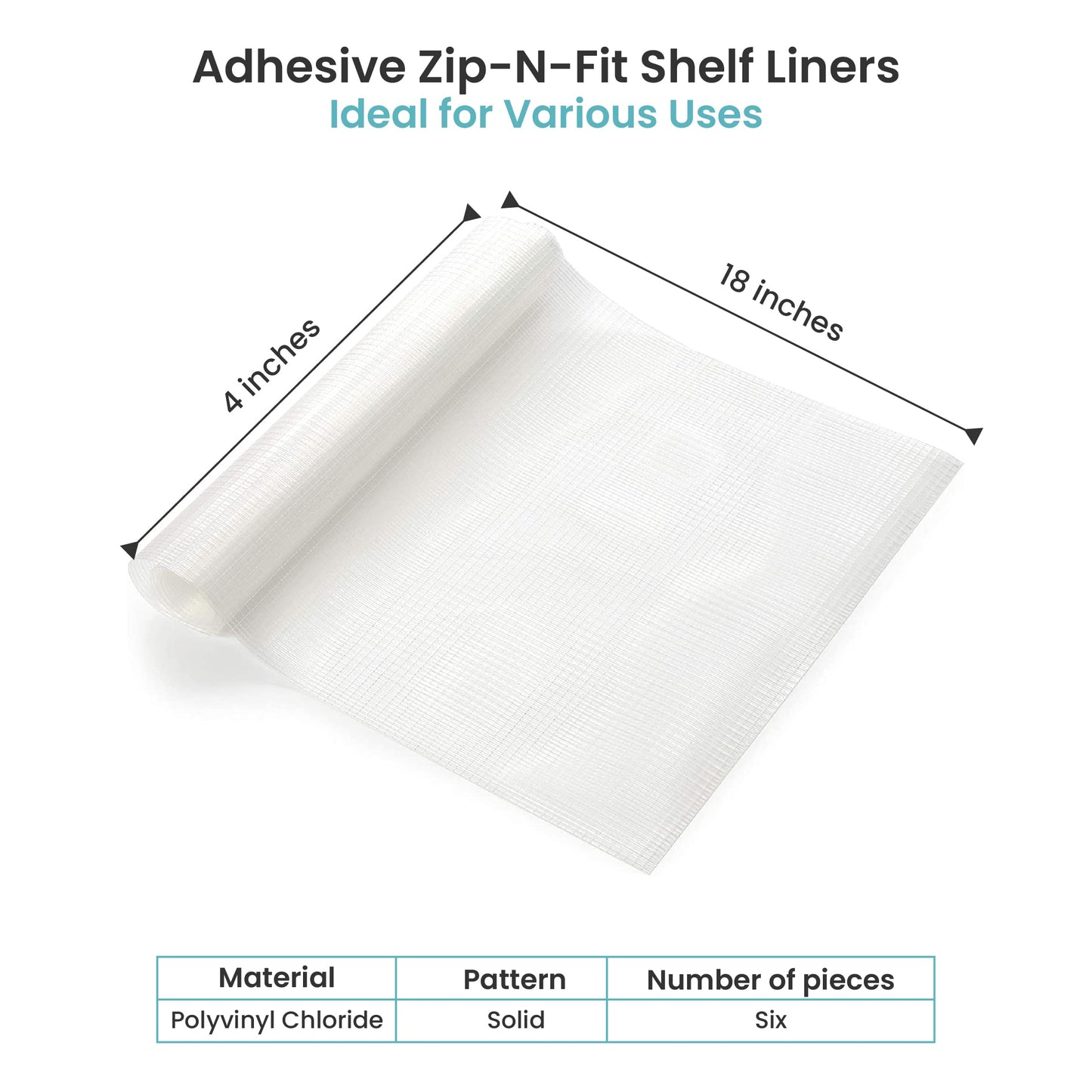 Con-Tact Brand Adhesive Zip-N-Fit Solid Grip Drawer 18" x 4', Ribbed Clear, 6 Count