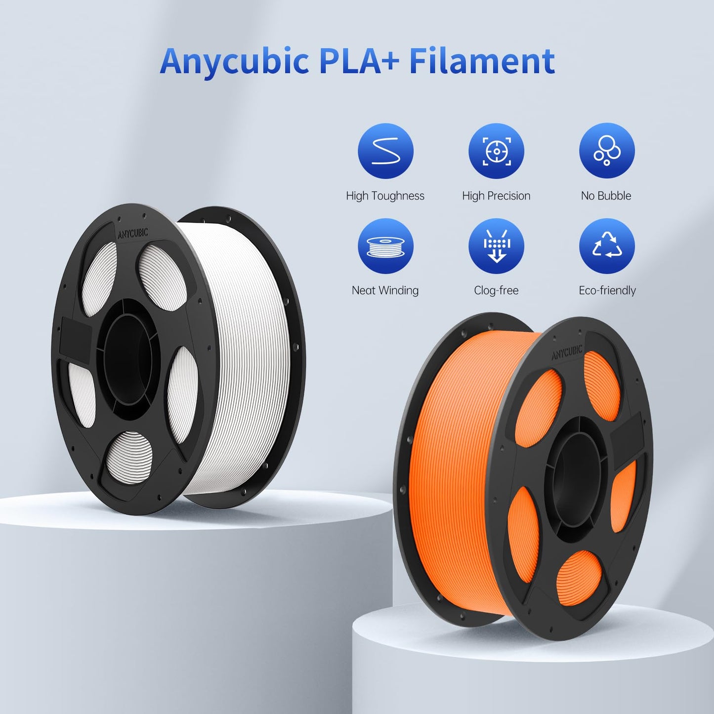 ANYCUBIC PLA Plus (PLA+), 3D Printer Filament 1.75mm Bundle, High Toughness, Dimensional Accuracy +/- 0.02mm, Print with Most FDM 3D Printers, 10 Pack 1KG Reusable Spool White