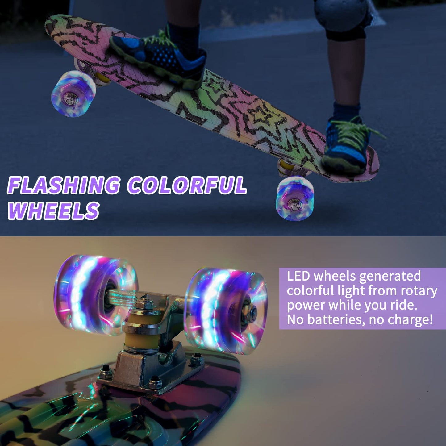 Kqpoinw Kids Skateboard,22" Complete Skateboards for Kids,Teens,Girls,Beginners,Skate Board,Purple Skateboards with Colorful LED Light up Wheels,Skate Tool, Ideal Gift for Girls,Kids
