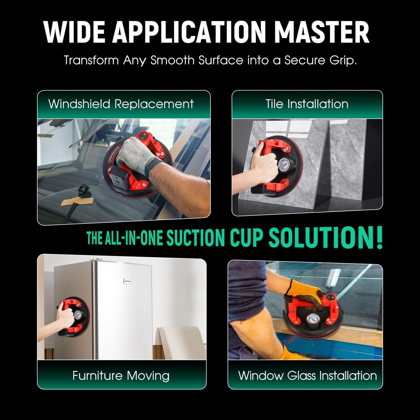 Antstone 8" Electric Vacuum Suction Cup Lifter 2 Pack Heavy Duty Electric Glass Suction Cups with 440lbs Load, Pressure Monitor, Auto Start Pump to Lift Large Glass, Granite, Tile, Metal, Windshield