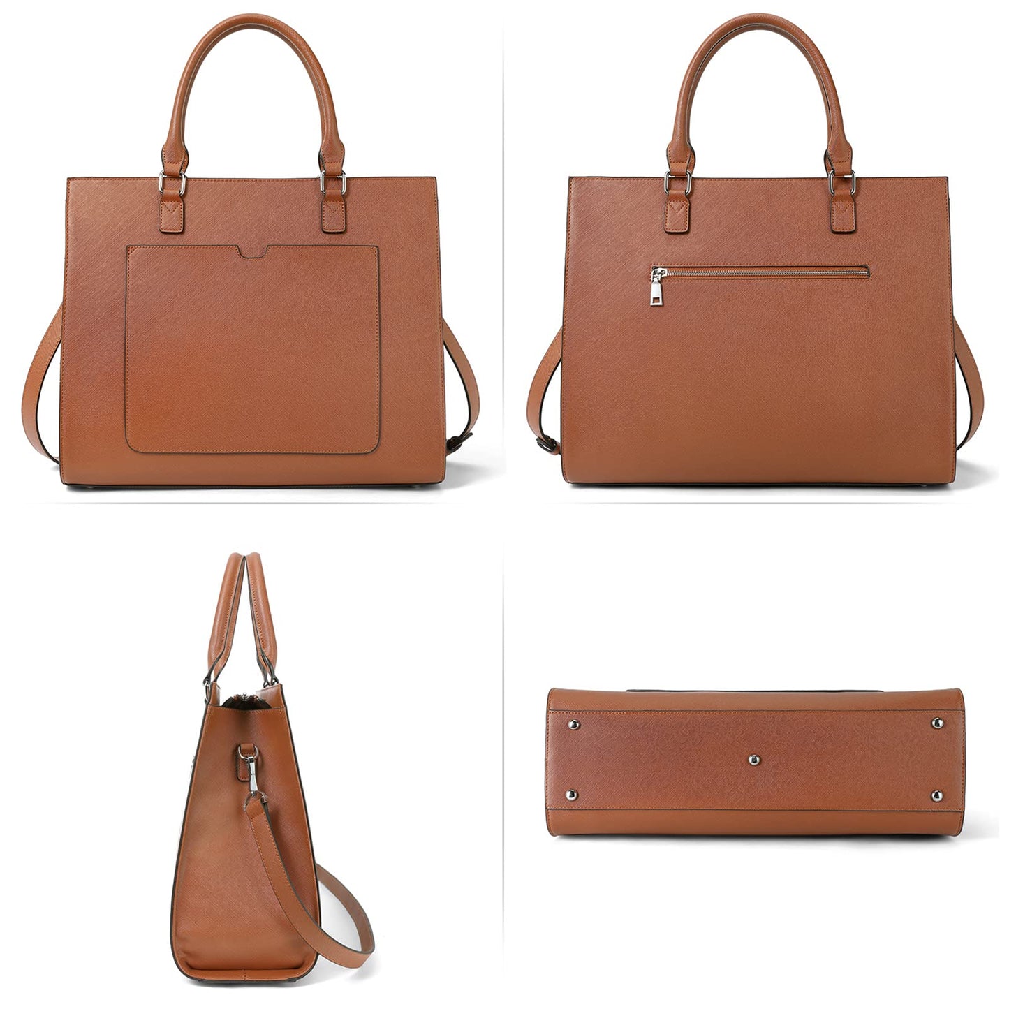 BROMEN Womens Briefcase Leather 15.6 inch Laptop Shoulder Bag Business Tote Handbag Brown