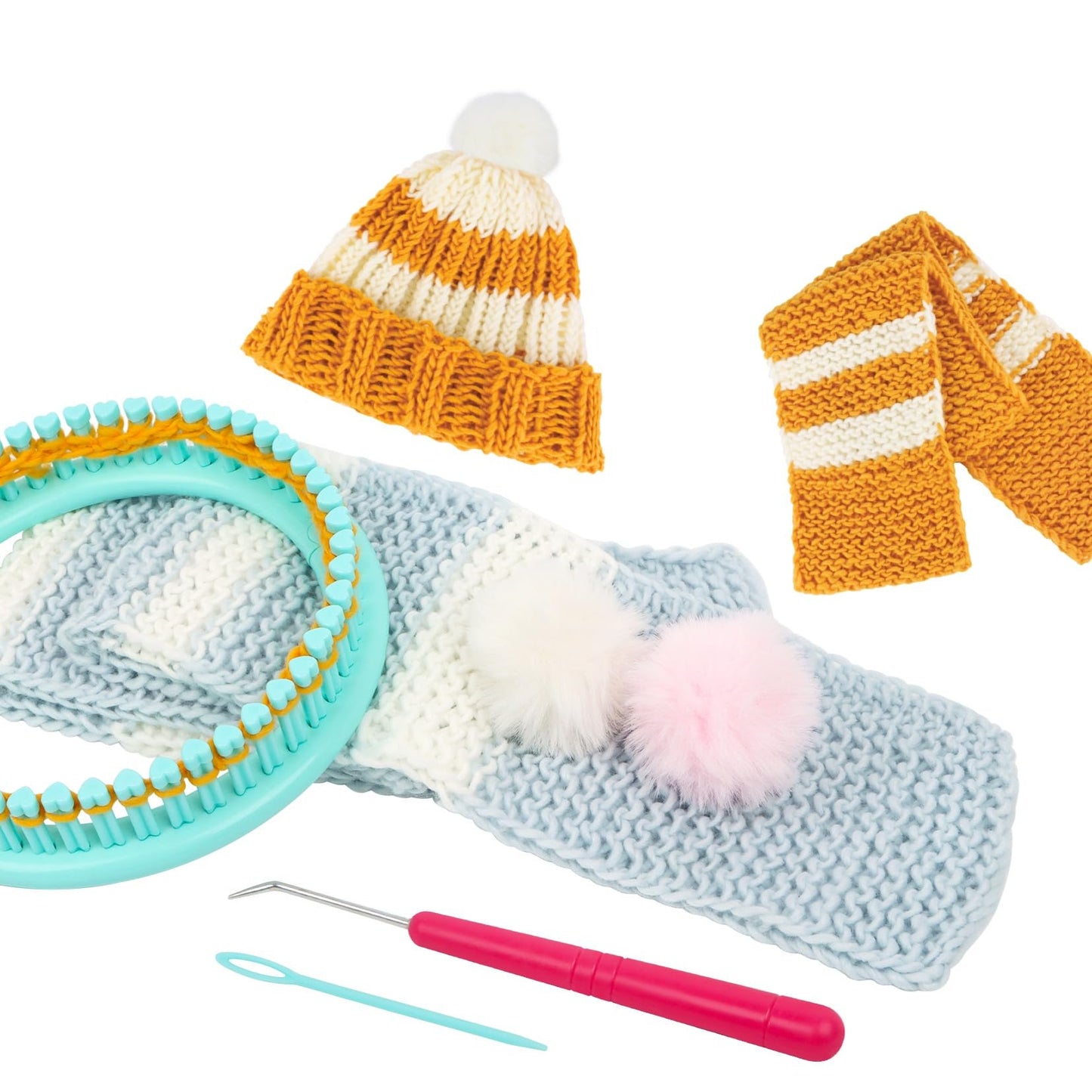 DPAPDI Knitting Loom Kit for Beginners, Creative Craft Toy for Girls Ages 7 8 9 10 11 12 with Storage Boxes Yarns Knitting Tools, Fantastic DIY Gifts Knit Hat Scarf