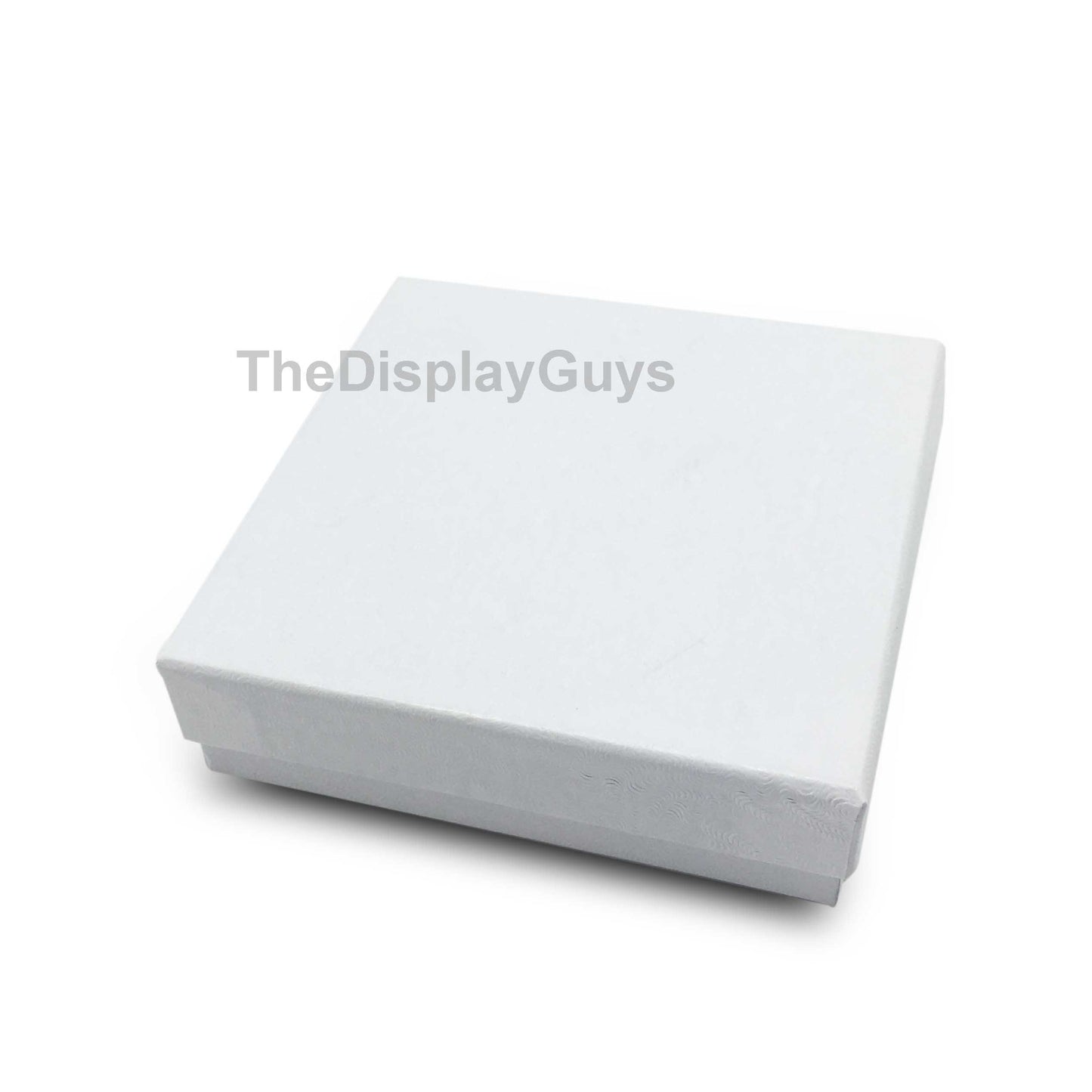 TheDisplayGuys - 100-Pack #33 Cotton Filled Cardboard Paper Jewelry Boxes Gift Case - White Swirl (3.5" x 3.5" x 1.0") - for Shipping or Storage