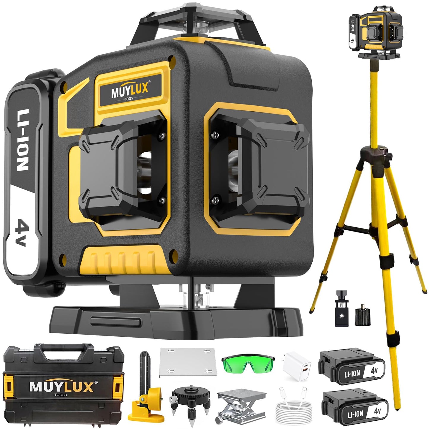 16 Laser Level with 1M Tripod, 4x360° Laser Line, Green Cross Line Laser with Tripod Self-Leveling, Lazer Leveler Tool for Picture Hanging laserpower<1mW, 2 Batteries