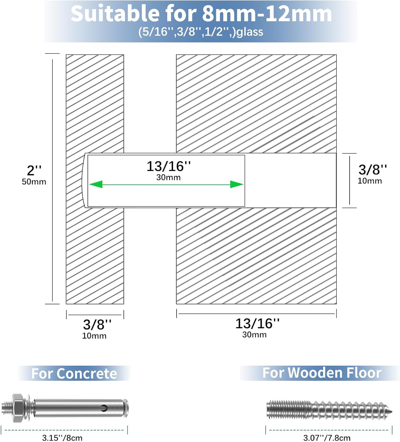 12 Pack LukLoy SS316 Heavy Duty Glass Railing Standoff Hardware for Balcony Stair Balustrade Glass, 2" Stair Glass Railing Standoffs Pins (Marine Grade)