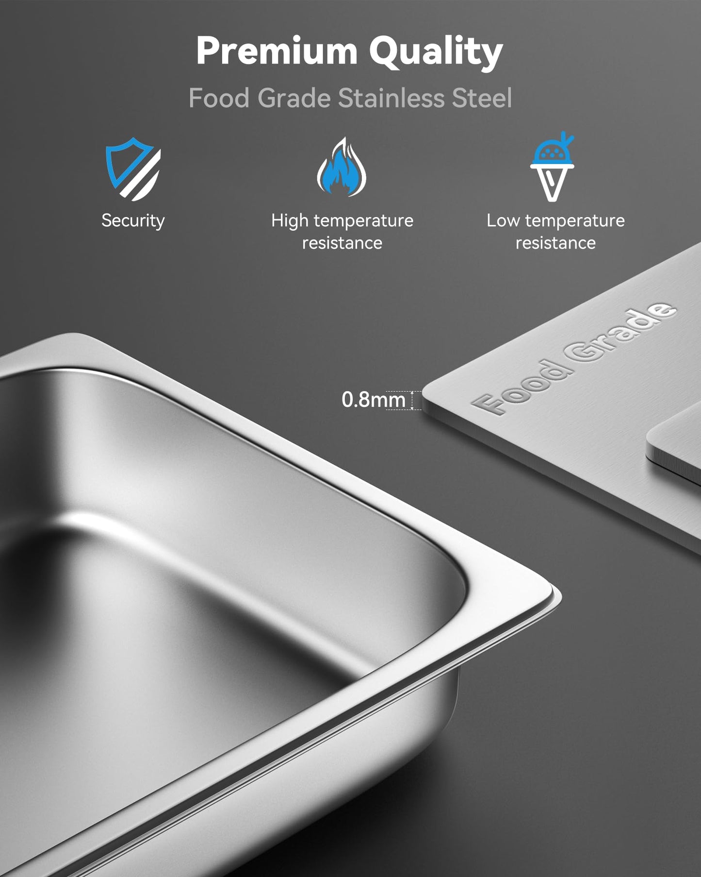 ZeroPone 4 Pack Full Size Hotel Pans with Lids, 2.5" Deep Stainless Steel Steam Table Pan with Lid, 22 Gauge Anti Jam Commercial Catering Food Pans for Hotel, Home, Party, Restaurant, Buffet