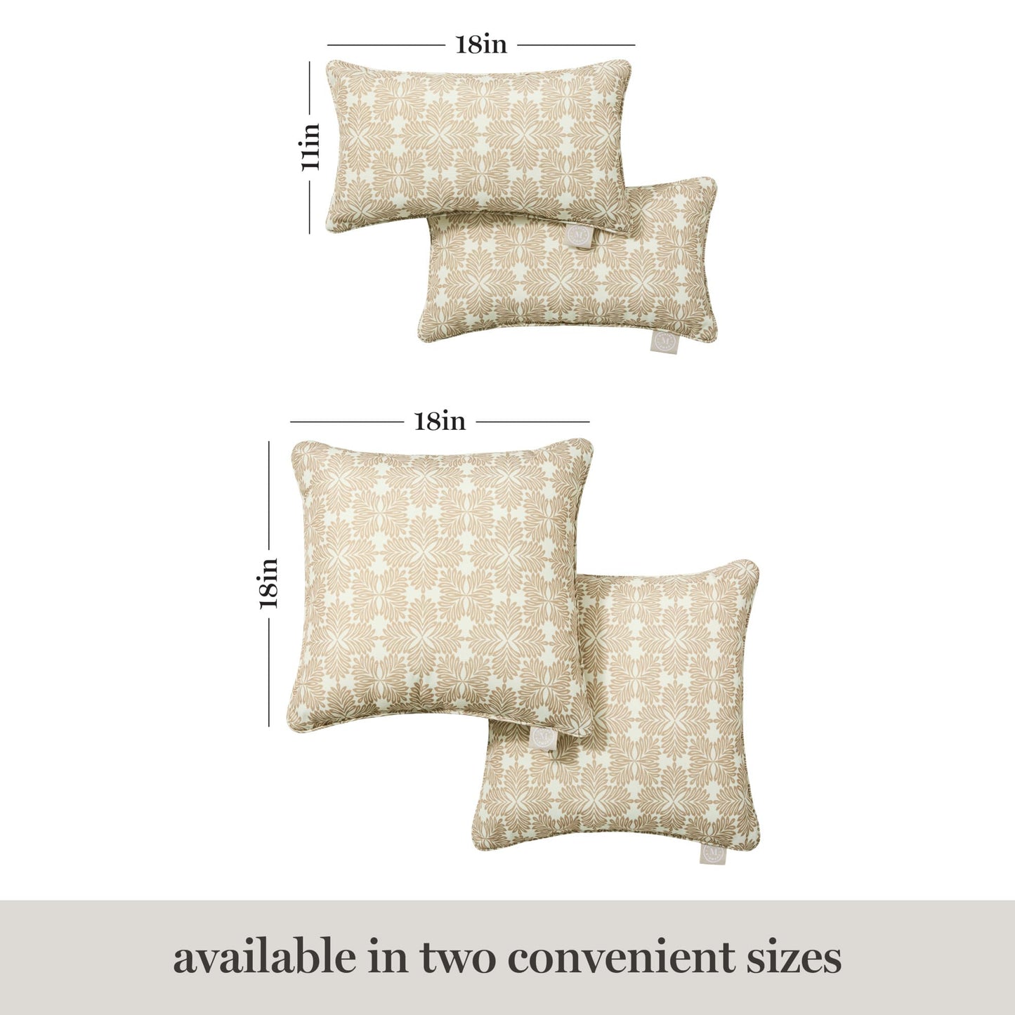 Martha Stewart Tulum Indoor Outdoor Decorative Pillow 2-Pack Set, UV Fade Resistant, Water Repellent, Printed Modern Design, Taupe, 18"x18"