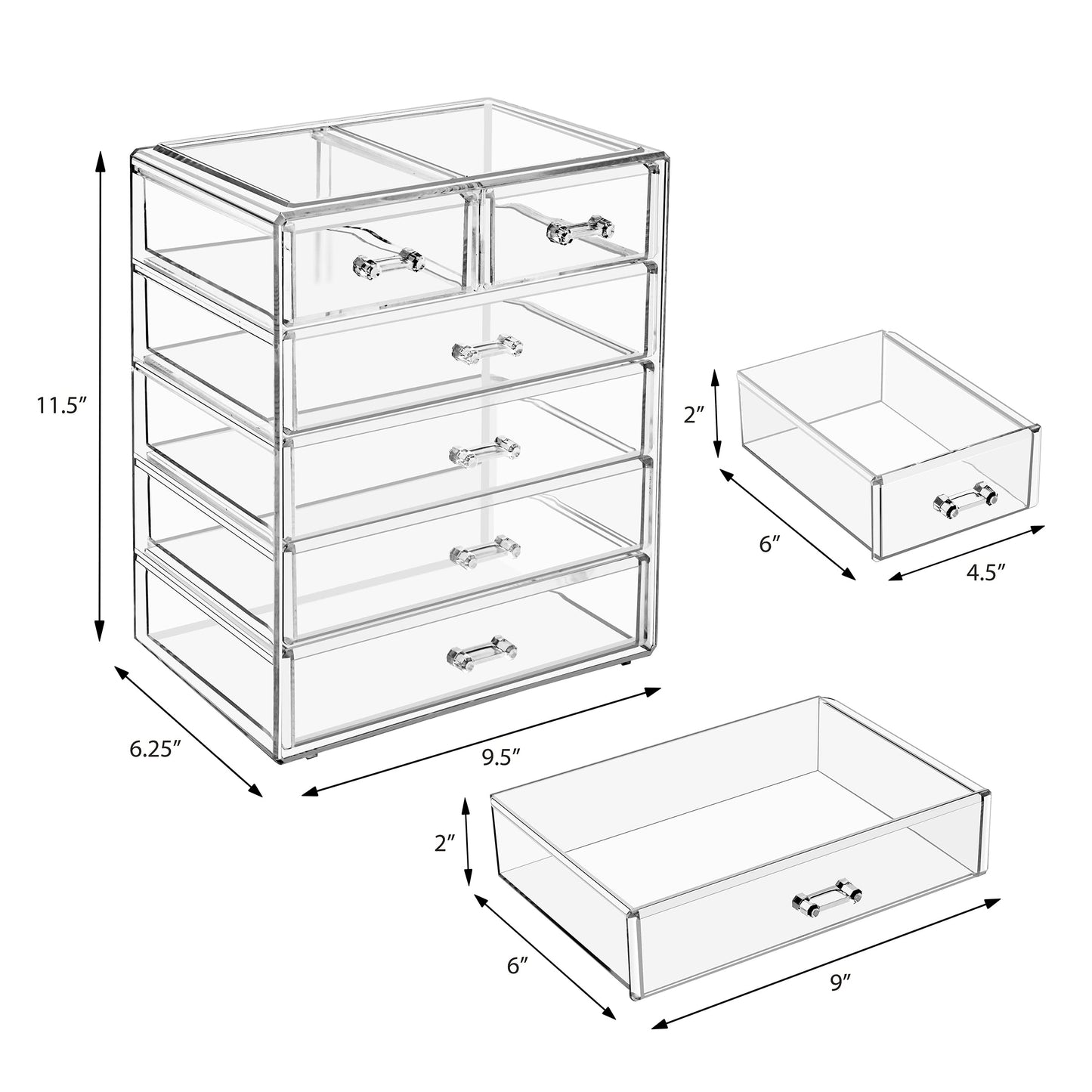Sorbus Acrylic Makeup Organizer - Organization and Storage Case for Cosmetics Make Up & Jewelry - Big Clear Makeup Organizer for Vanity, Bathroom, College Dorm, Closet, Desk (4 Large, 2 Small Drawers)