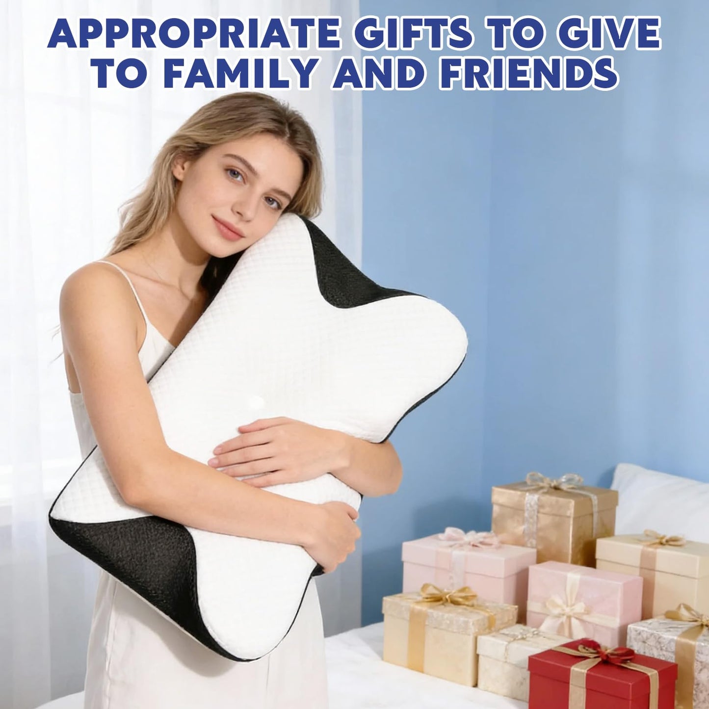 Keaolotay Cervical Neck Pillow, Contour Memory Foam Orthopedic Pillow, Double-Sided Neck Support Pillow for Neck Pain Relief, with Pillowcase for Back Side Stomach Sleepers(Black)