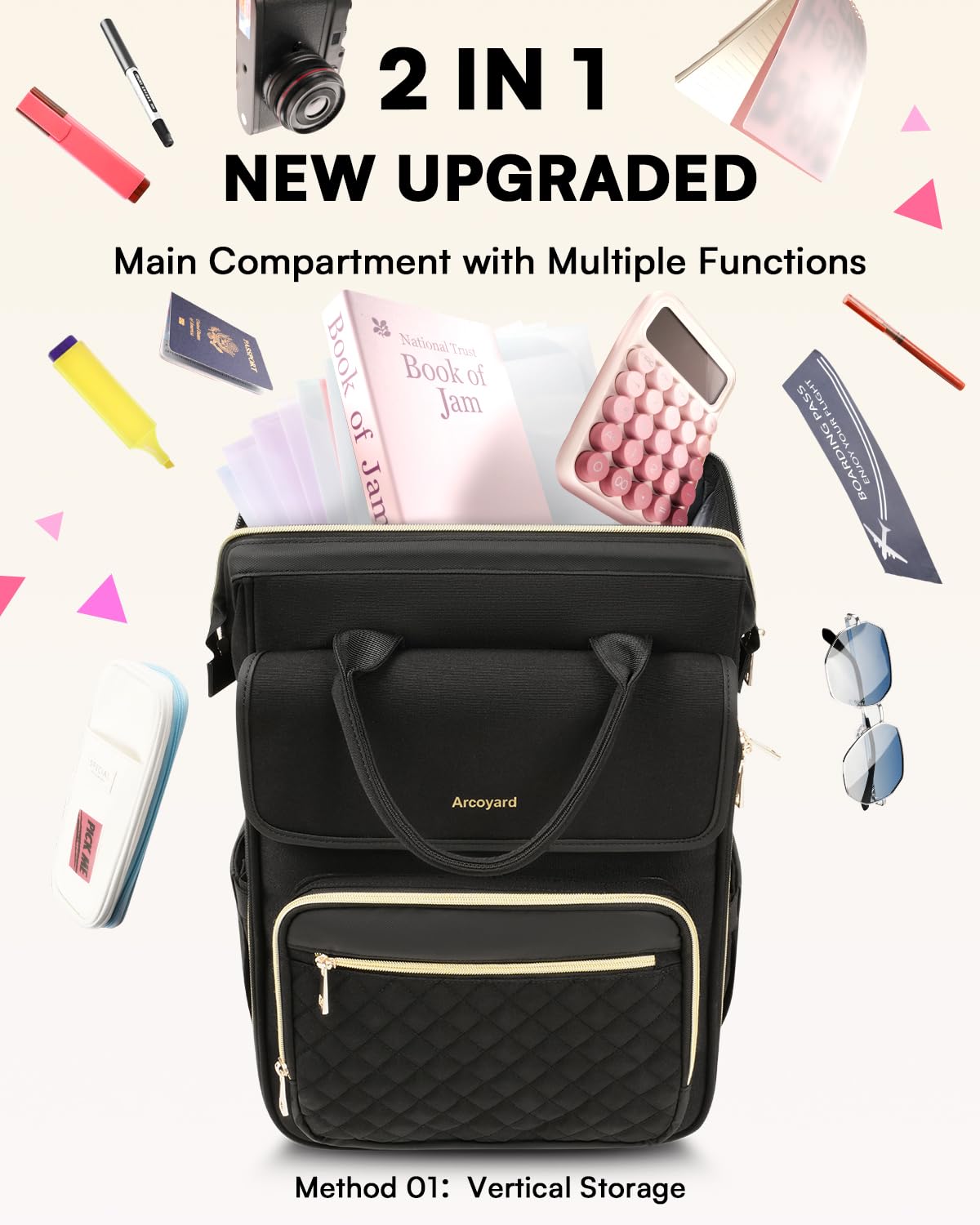 Arcoyard Rolling Backpack for Women, Travel Rolling Laptop Backpack with Wheels, Vertical & Horizontal Storage 2 In 1, Flip-Top Design, Water-Resistant Overnight College Underseat Carry on Luggage