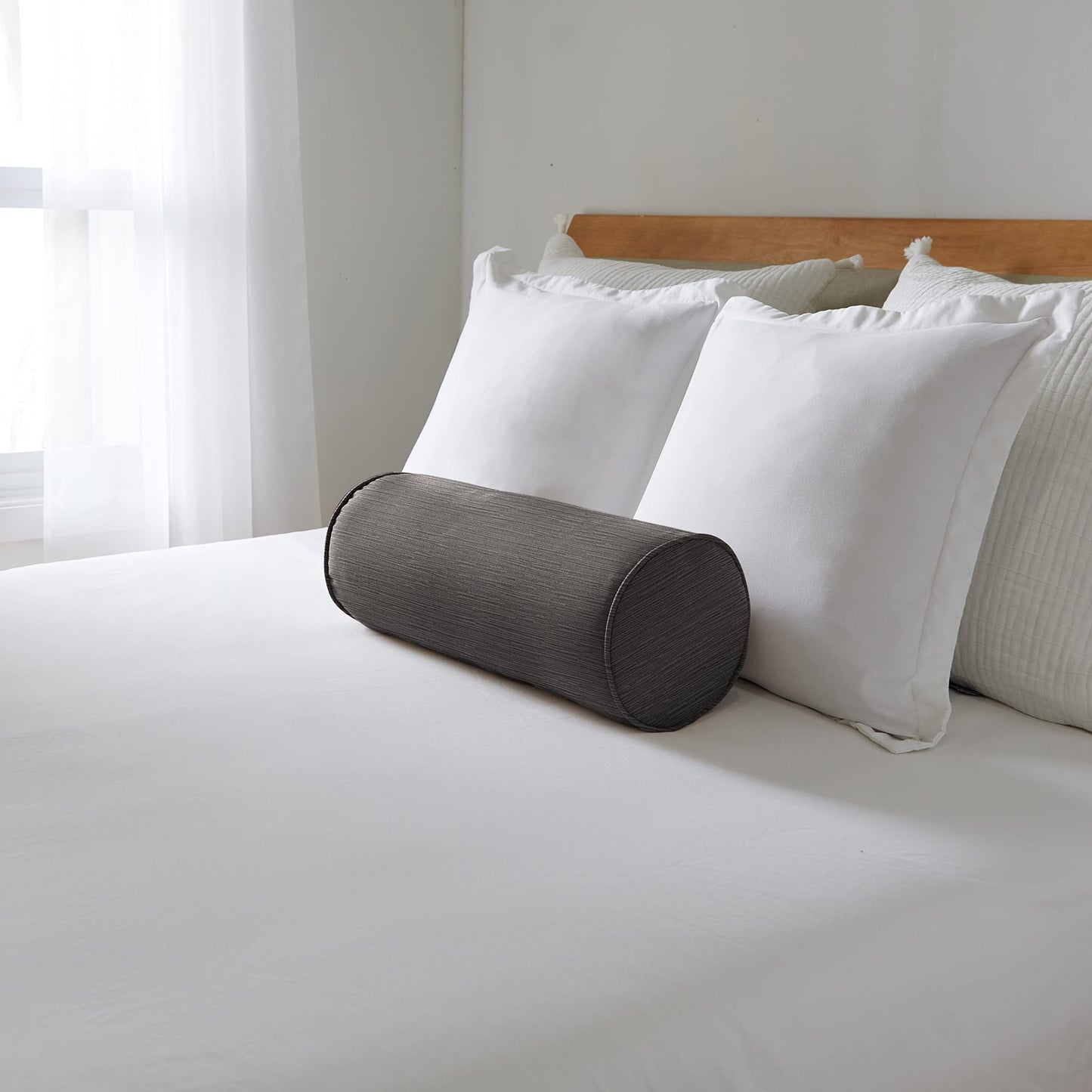 Sorra Home Corded Bolster Pillow, 20" x 8" x 8", Steel