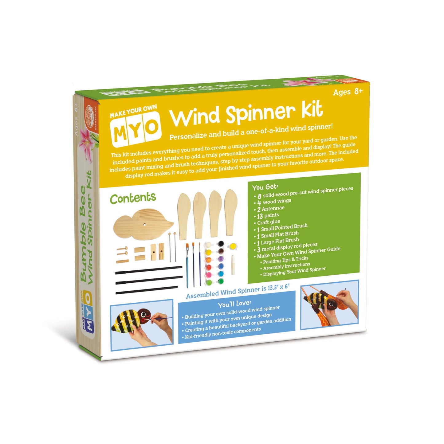 MindWare Make Your Own Bumble Bee Wind Spinner Wood Craft Kit - Build & Decorate for Ages 8 & Up