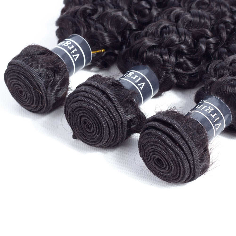 Amella Hair 8A Brazilian Curly Hair Weave 3 Bundles 14 16 18 inch 285g Brazilian Virgin Kinky Curly Human Hair Weave 100% Unprocessed Hair Weft Extensions Natural Black Color