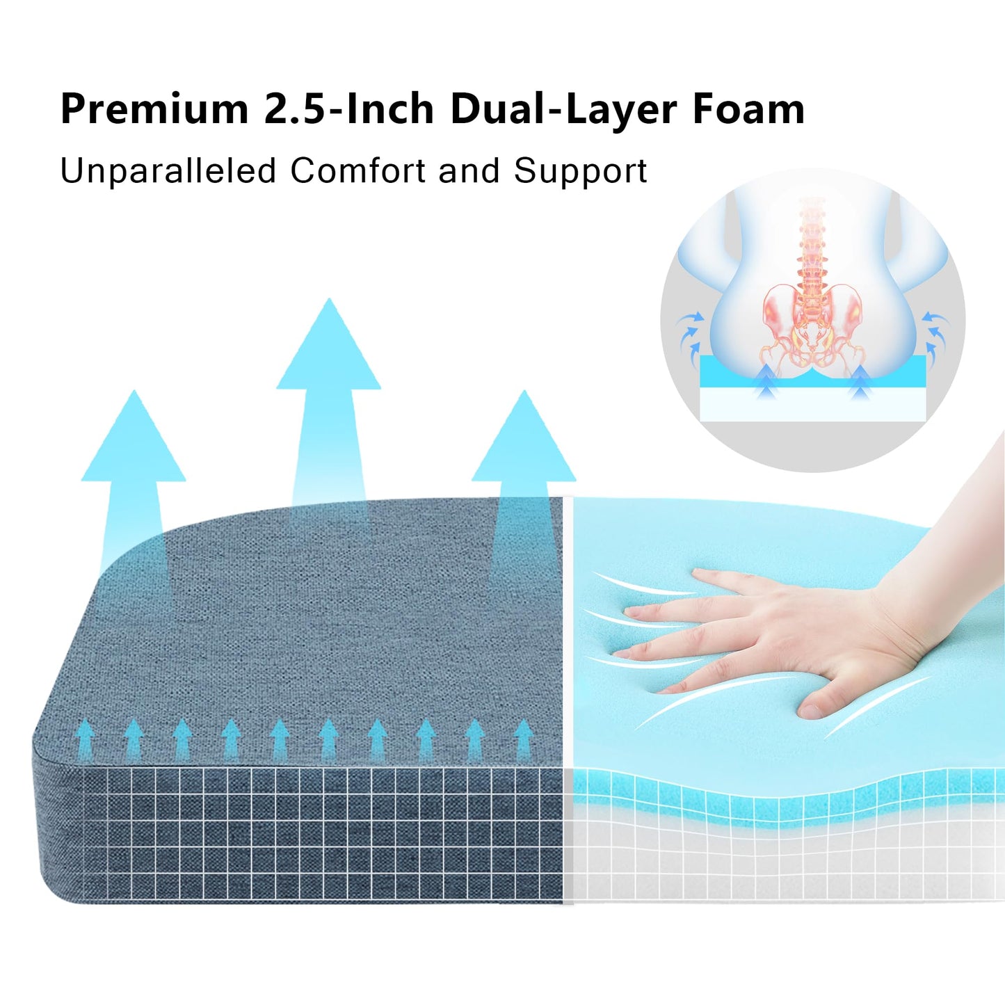 Nordjager Chair Cushions for Dining Chair Seat Set of 4, Memory Foam Chair Pads Help You Relief from Sedentary Discomfort in The Office or Kitchen and Dining Rooms(17" x 16" x 2.5", Blue)