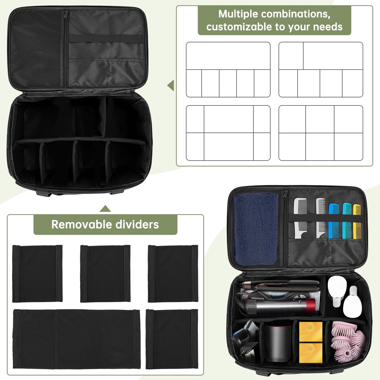 TORIBIO Large Capacity Hairdresser Bag with Adjustable Dividers, Barber Carrying Bag Barber Travel Case Organizer for Clippers and Supplies, Holds Various Hair Cutting Tools