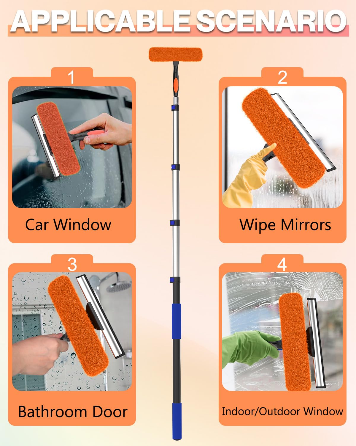 SKGPOLE 26FT Reach Window Squeegee for Window Cleaning Kit with 5-20 Foot Telescoping Extension Pole, 2 in 1 Window Squeegee, Cobweb Duster, Dust Kit Window Washing Kit for Car, Shower Glass Door