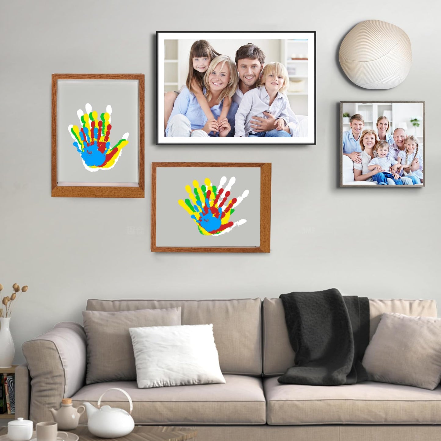 Bixinyo Family Handprint Kit with Light, Baby Hand and Footprint Keepsake Wooden Frame, Family Gifts for Mom, Women, New Parents, Mother's Day, Adoption Gifts, 5 Non-Toxic Paints (Light, Brown)