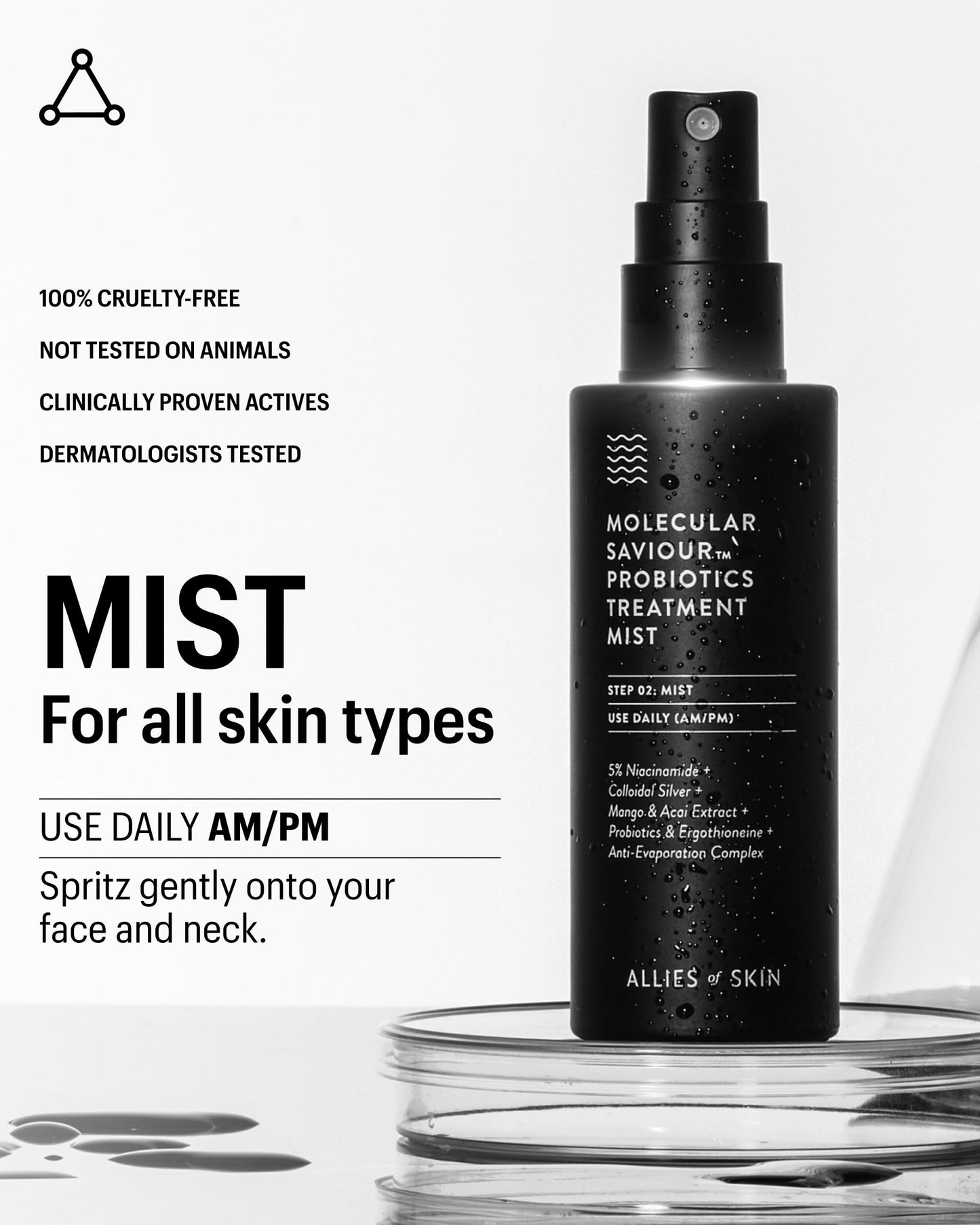 Allies of Skin Molecular Saviour Treatment Mist: Niacinamide, Glutathione. Face Spray for Hydration and Antioxidant Protection. Counteracts Jetlag and Fatigue 1.7 oz / 50 ml