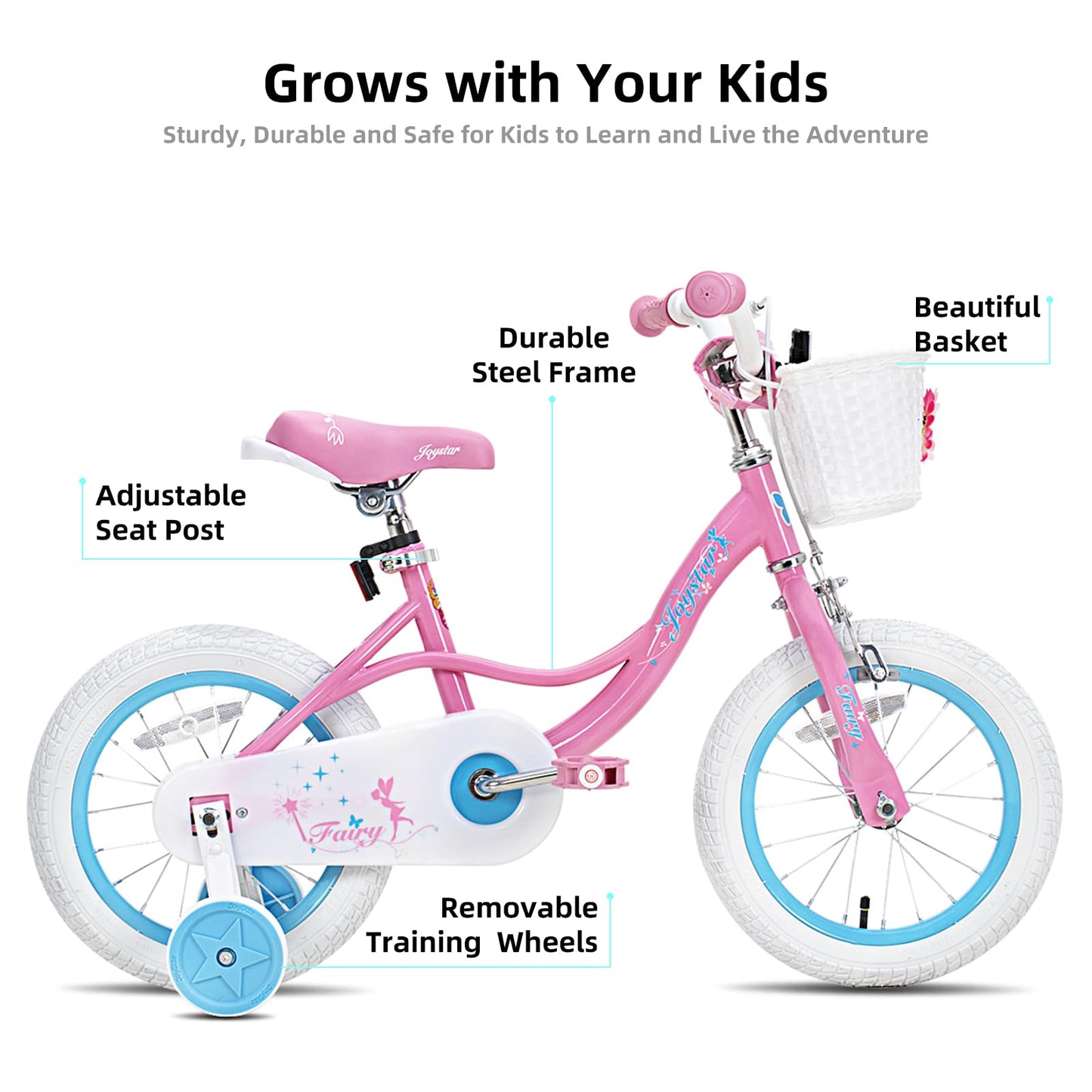 JOYSTAR 16 Inch Kids Bike for Ages 4 5 6 Years Girls, Toddler Bike with Training Wheels & Handbrake for 4-6 Years Old Child, Pink
