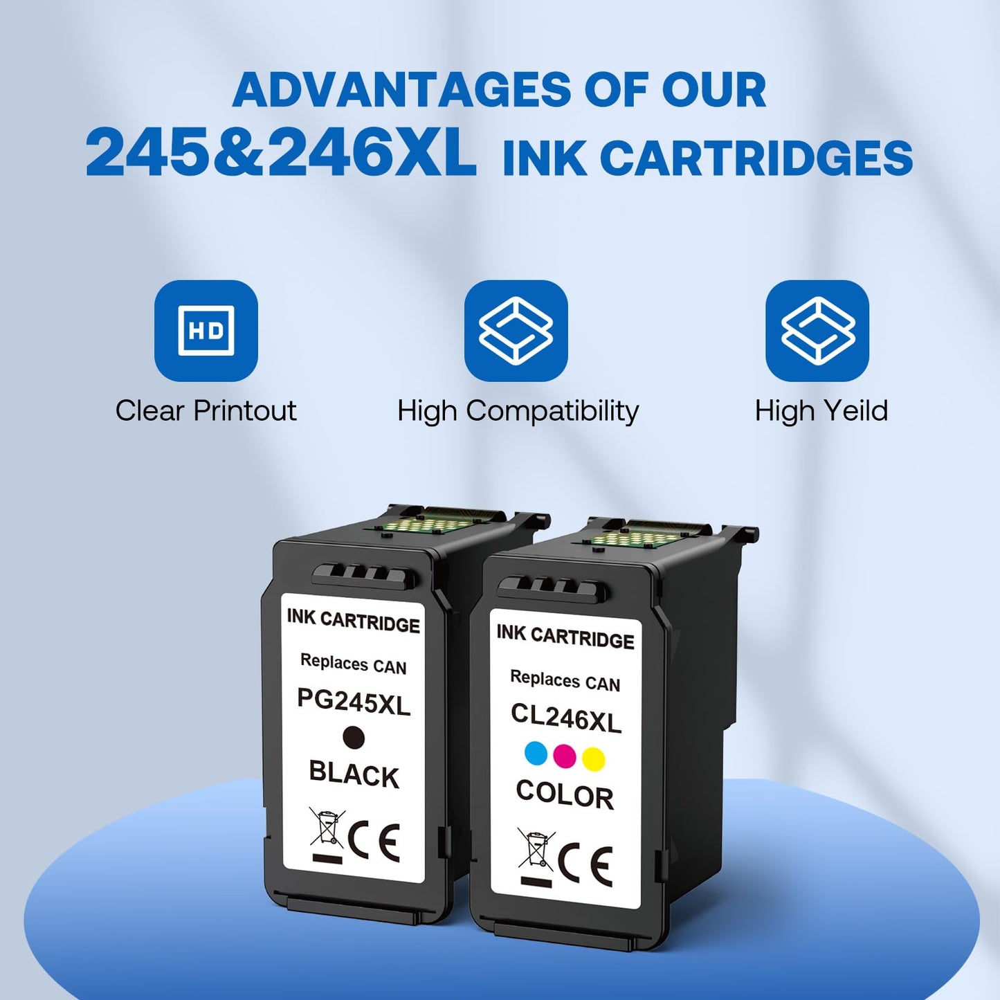 245XL 246XL Ink Cartridges for Canon Ink 245 246 PG-245XL CL-246XL Ink Cartridges for Canon Pixma MX490 MX492 MG2522 MG2420 MG2920 MG2924 MG3022 TS3120 TS3320 TS3122 TR4500 TR4520 (Black, Tri-Color)