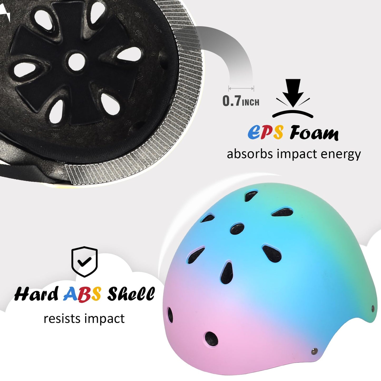 Kids Bike Helmet, Adjustable and Multi-Sport, from Toddler to Youth, 3 Sizes (Pink Blue Green)