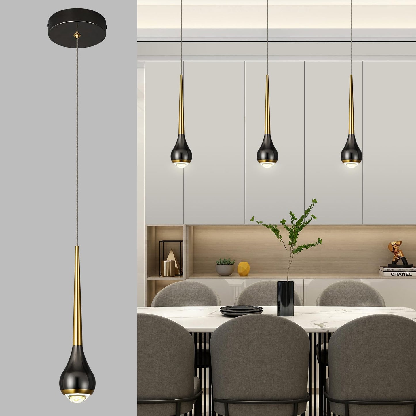 ADCTHOME Modern LED Simple Pendant Light fixtures,Island Pendant Lighting for Kitchen Island Dinning Room,Bedroom,Bar, Kitchen Island Ceiling Hanging Light Fixtures(3-Pack)