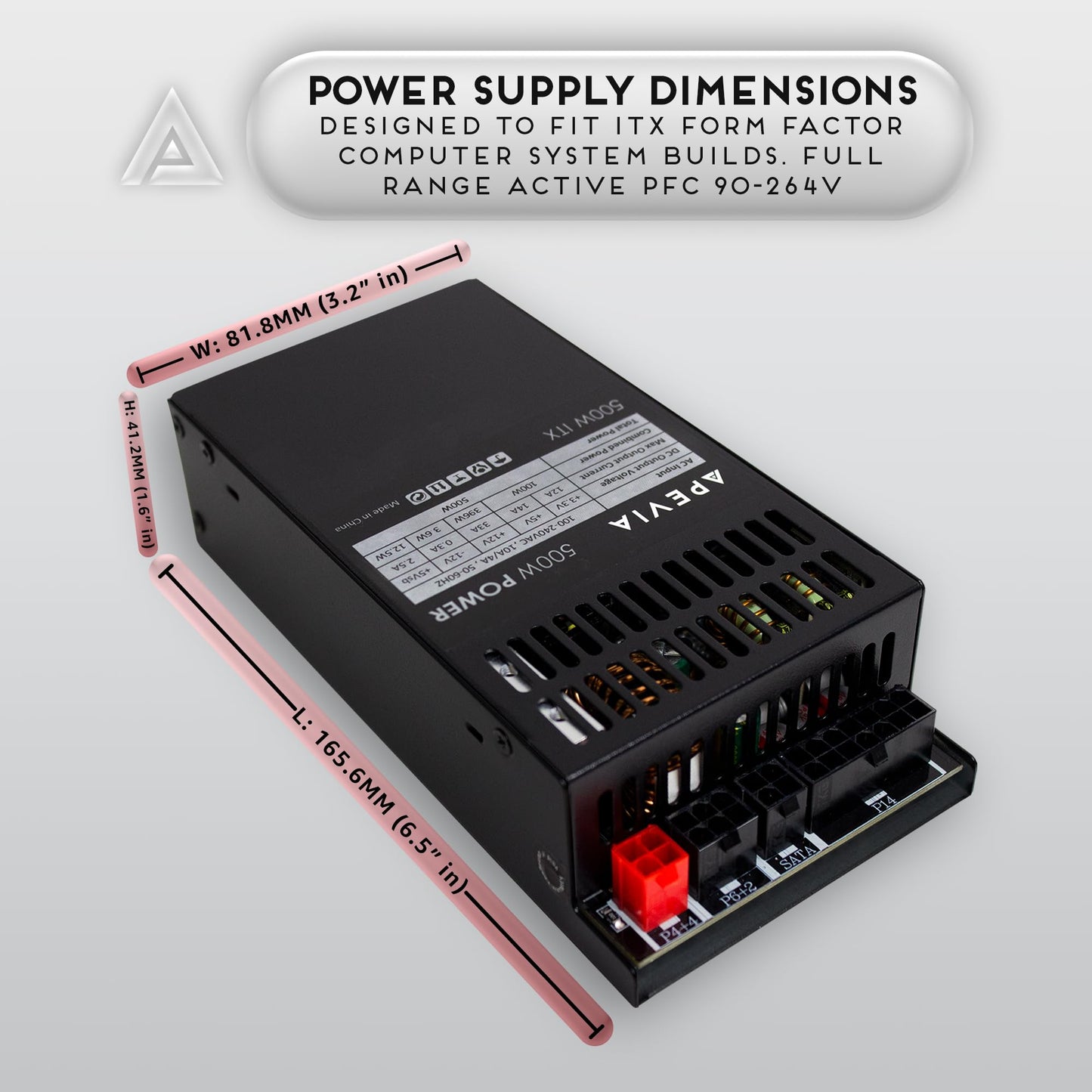 Apevia ITX-PFC500W Mini ITX/Flex ATX / 1U 500W Fully Modular Power Supply, Full Range Active PFC 90-264V, AC for POS AIO System Desktop Gaming Server Small Form Factor (Flex ITX) Computer PSU