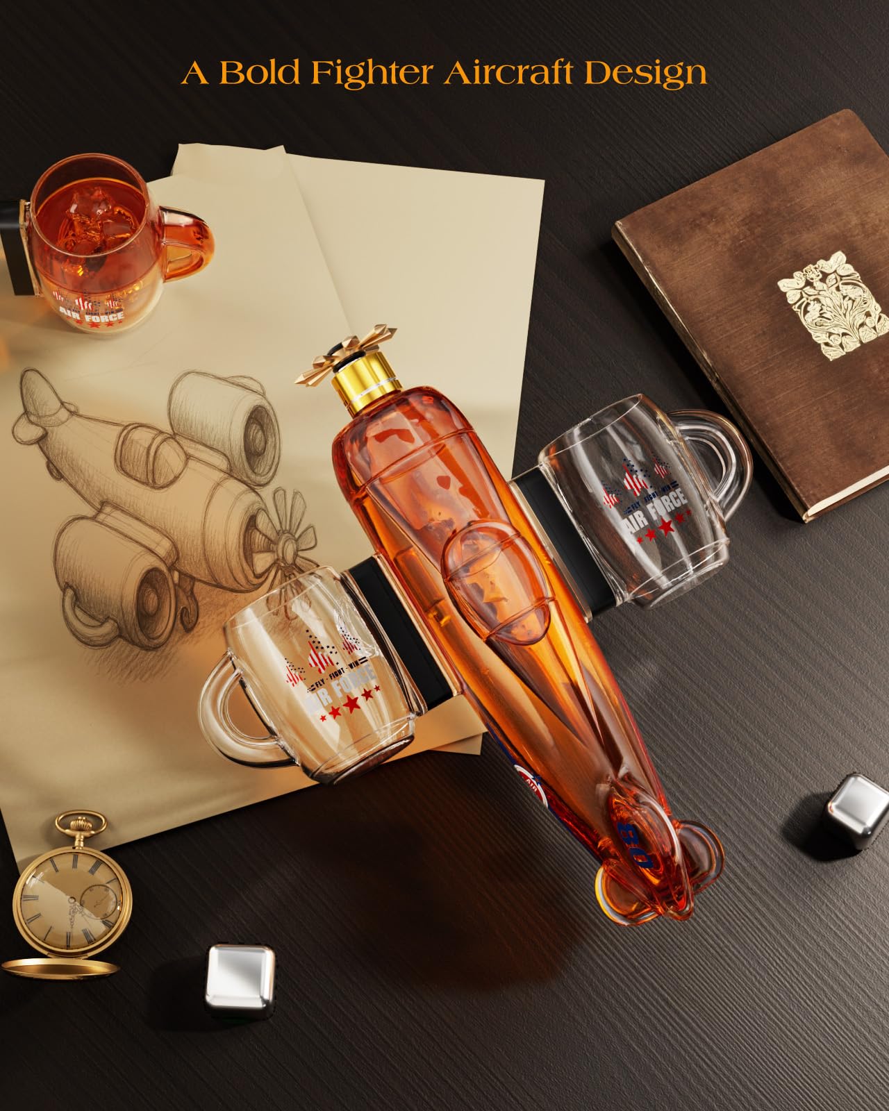 Gifts for Men Dad, Kollea Fighter Aircraft Whiskey Decanter Set with 2 Detachable Glasses, Gag Birthday Gift Ideas for Father, Husband, Boyfriend, Brother, Air Force Fans & Military Lover, Anniversary