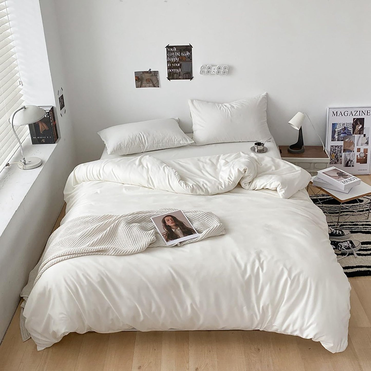 White Comforter Sets Queen Pure White Bedding Comforter Queen Size Quilts Blanket Ultra Soft Breathabe Solid Bedding Set for Women Men Adults Teens