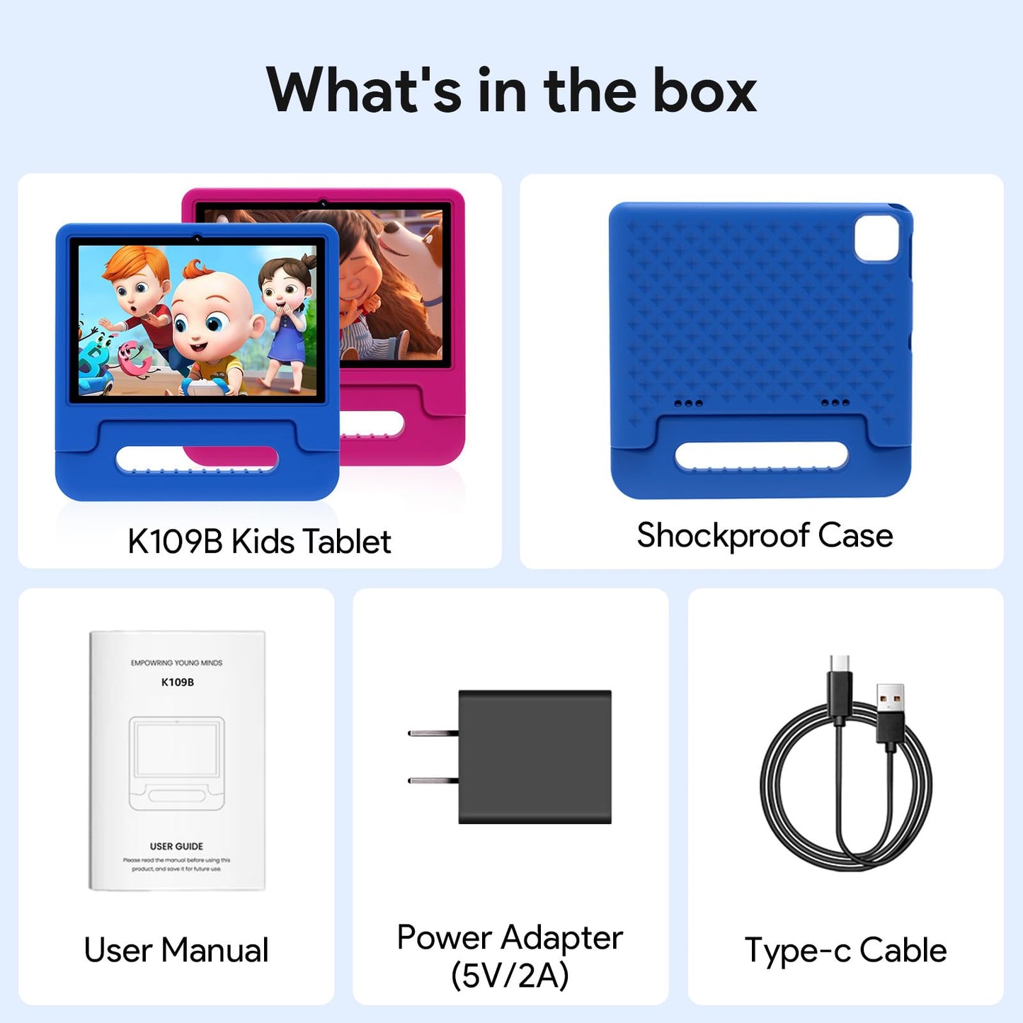 ApoloSignage Kids Tablet, 10.1-inch Android 13 Tablet for Kids, Expandable Storage, Long Battery Life, WiFi, Bluetooth, Drop-Proof Case, HD Display, for Toddlers and Children-Blue