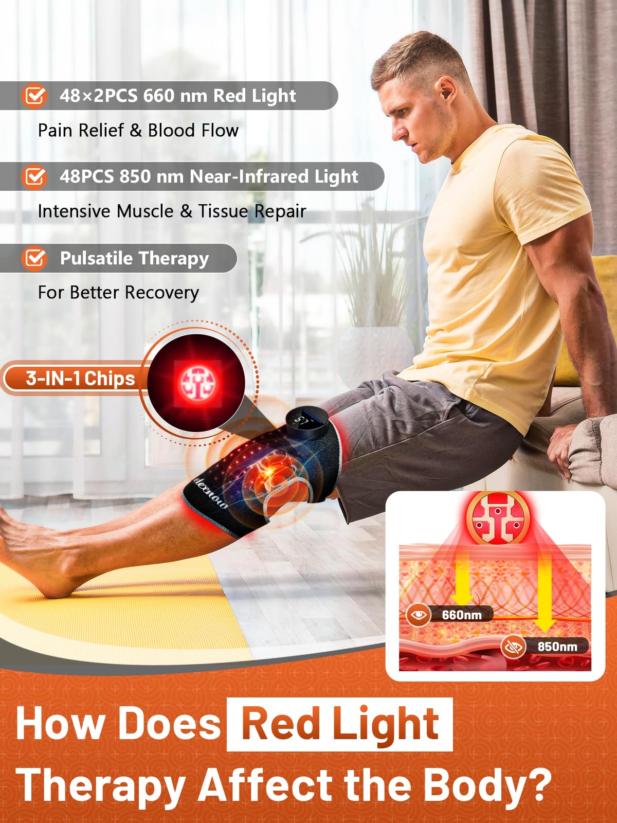 Red Light Therapy Knee Brace, Vibration Knee Massage with Extension Band, Wireless Rechargeable Controller,660nm and 850nm Near Infrared Light Therapy Device for Knee/Elbow/Shoulder Pain Relief