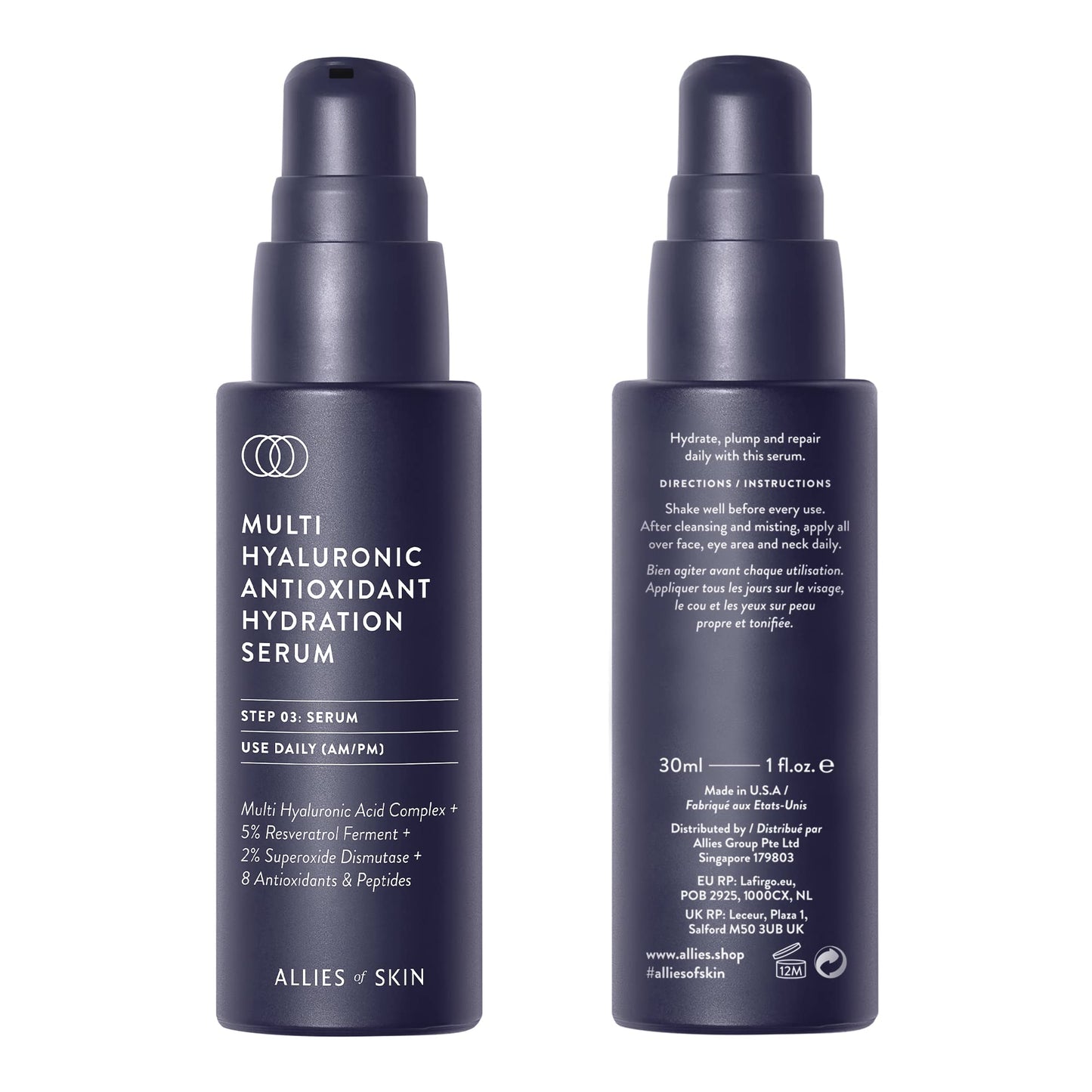 Allies of Skin Multi Hyaluronic Antioxidant Hydration Serum: Niacinamide, Vitamin E, Astaxanthin, Superoxide Dismutase. Anti-Aging. Intensely Hydrates, Brightens & Strengthens Skin 1 oz / 30 ml
