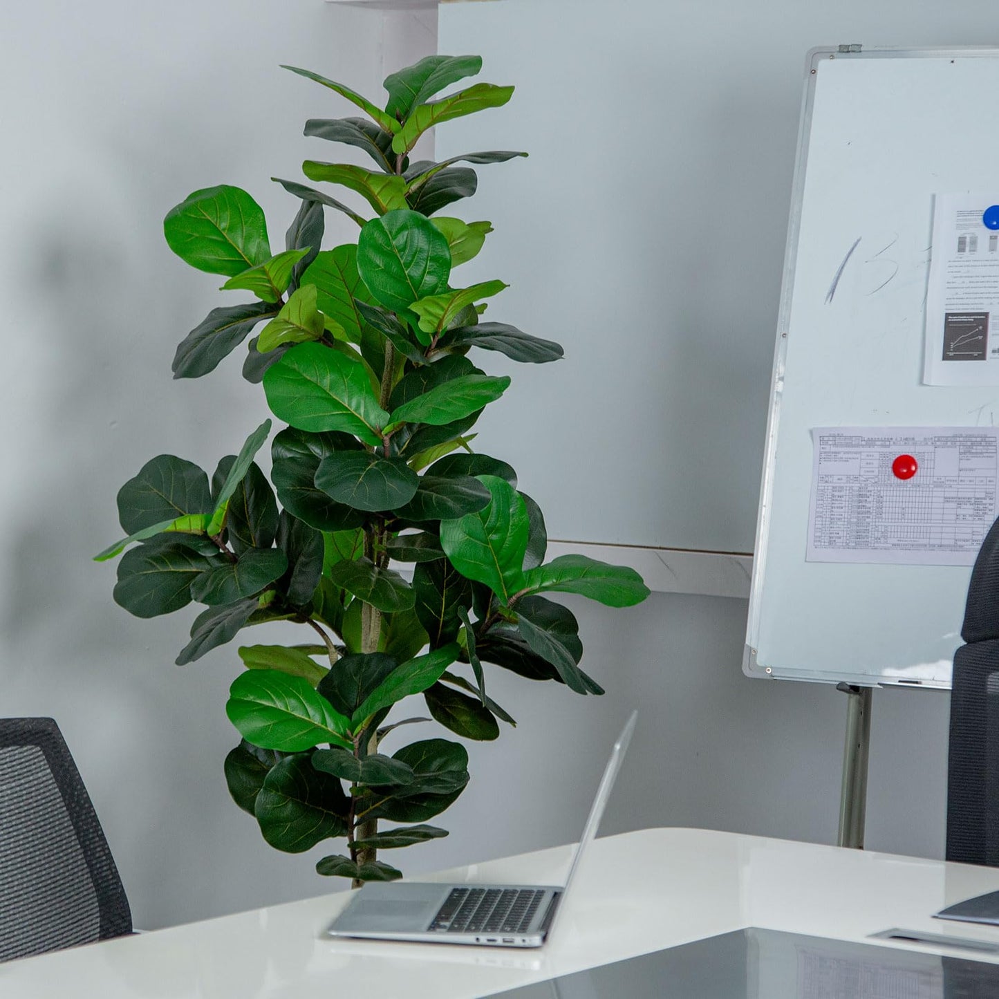 VIVATREES 5FT Fiddle Leaf Fig Artificial Tree with White Planter Pot,Faux Floor Plant, Indoor and Outdoor Fake Plants for Home Office Decor