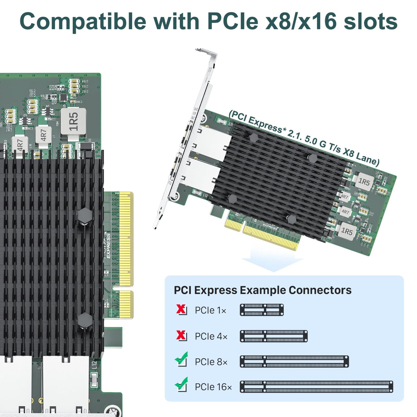 10Gb NIC Dual RJ45 Port PCIe Network Card with Intel X540-AT2 Controller, 10G Ethernet Converged Network LAN Adapter, Support Windows/Linux/Vmware/ESX/Freebsd Server, Compare to Intel X540-T2