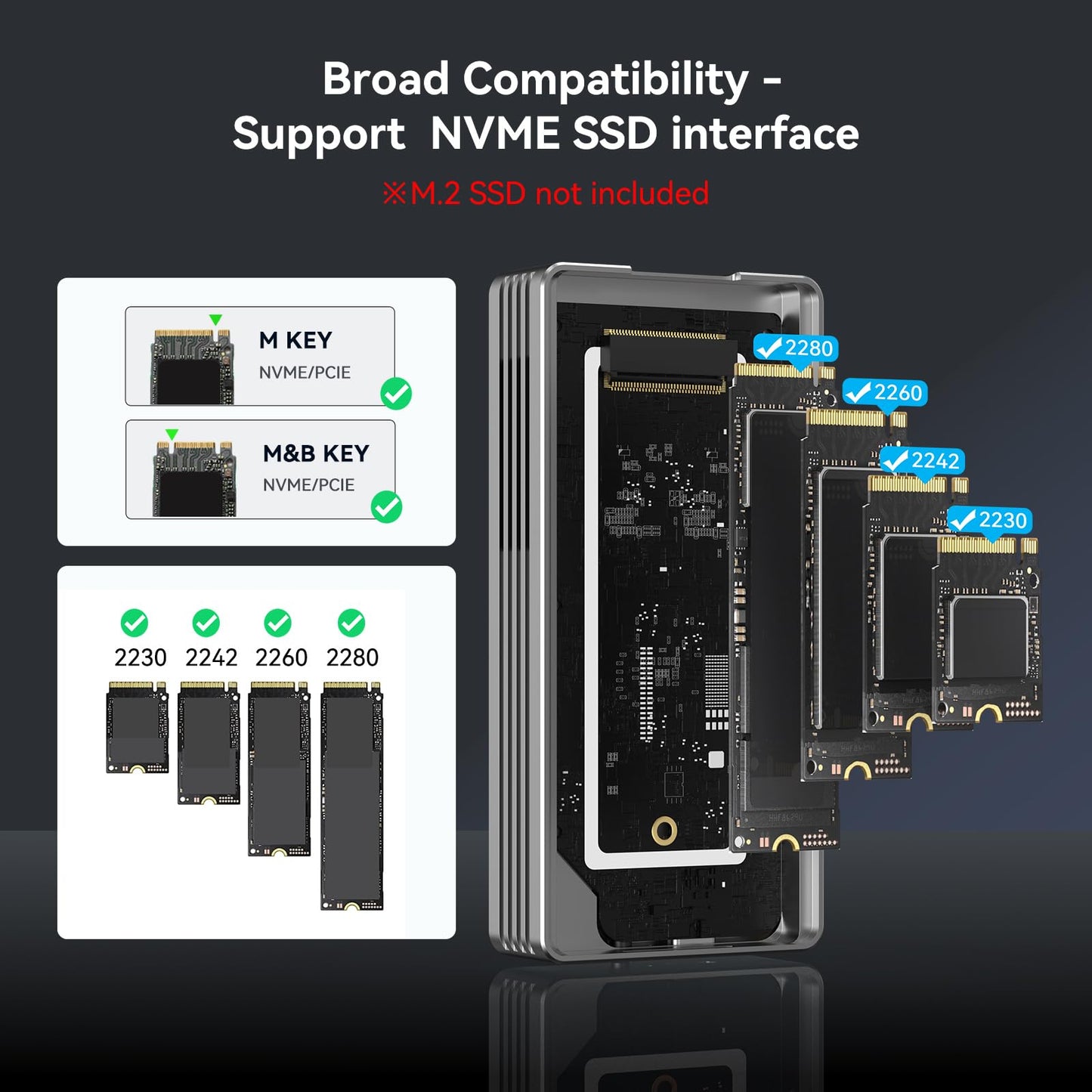 ACASIS 40Gbps M.2 NVMe SSD Enclosure with Cooling Fan,Tool Free Installation,NVMe Enclosure for M1/M2 Pro/Max, Compatible with Thunderbolt3/4/5,USB4/3.2/3.1/3.0/2,Support 2280/2260/2242/2230 B+M M-Key