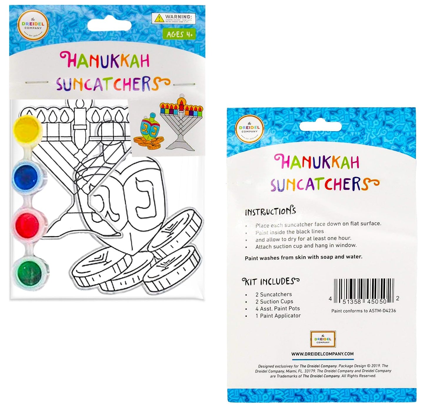 The Dreidel Company 12-Pack Hanukkah Sun Catcher - Stained Glass Look - Paint Your on Menorah and Dreidel - Fun and Educational (12-Pack)