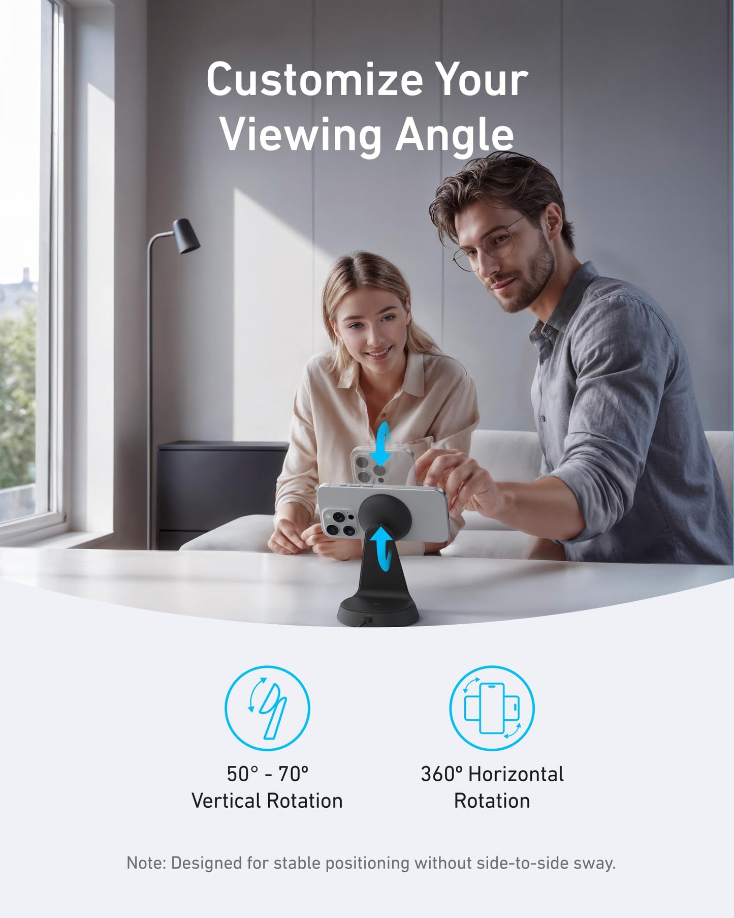 Anker MagSafe Compatible 2-in-1 Charging Stand, iPhone 16 Wireless Charger, Qi2 Certified 15W, Adjustable and Super Strong, for iPhone 16/15/14/13/12 Series, AirPods (40W USB C Adapter Included)