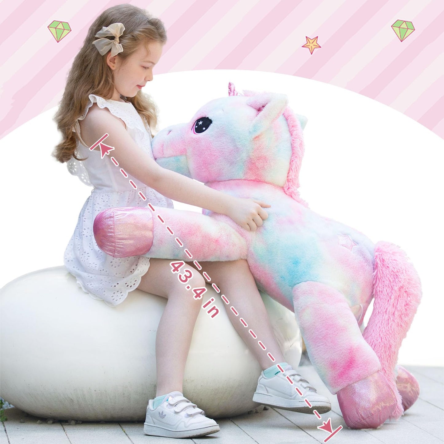 Muiteiur 43.4 Inch Unicorn Stuffed Animal, Giant Stuffed Unicorn for Girls, Soft Plush Pillow Gifts for Girls Boys Kids, Pink