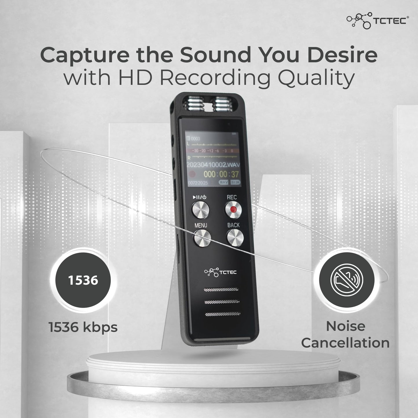 96GB TCTEC Digital Voice Recorder with 7000 Hours Recording Capacity, Audio Noise Reduction, Sound Tape Recorder with Playback, Clip-on Mic Dictaphone for Meeting, Lecture