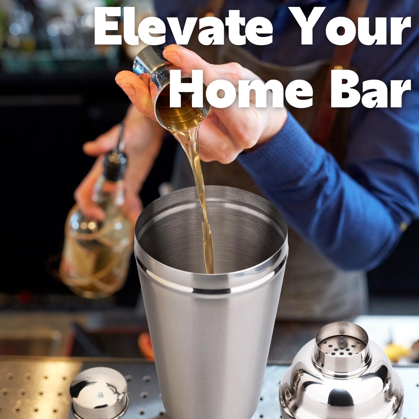 MeowvCraft 60oz Large Cocktail Shaker, Stainless Steel Bartender Professional Drink Shakers with Built-In Strainer, Martini Shaker Bar Home Mixology Tool, Sliver Large Drink Mixer Bartending Tool