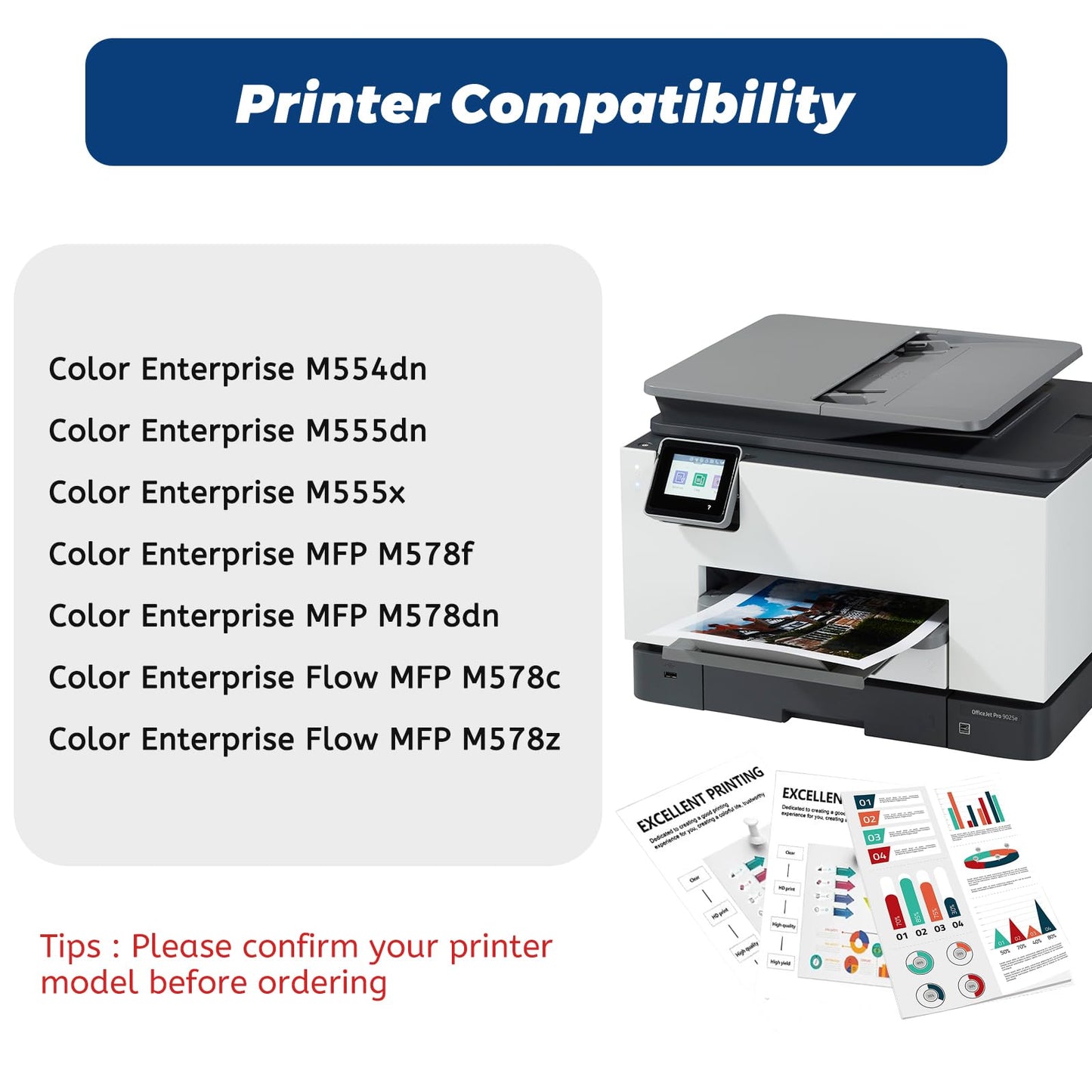 212A W2120A Black Toner Cartridge,Compatible Replacement for HP 212 A 212X W2120X, for Color Laserjet Enterprise M554 M555 Flow MFP M578 Printer, with Upgraded Chip,No Fading,No Streak