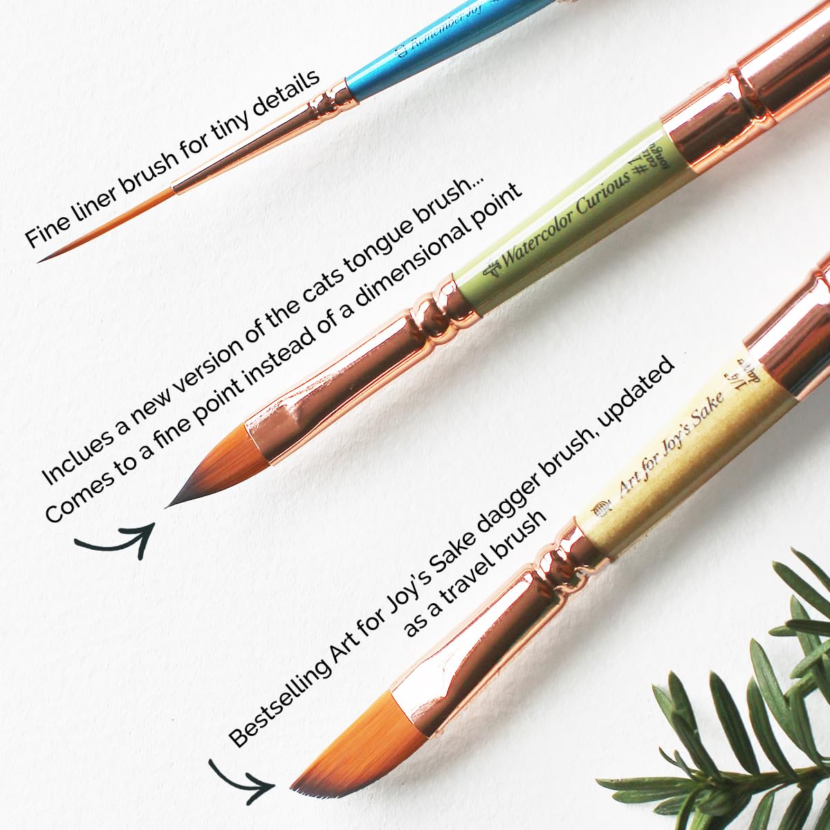 Set of 3 Travel Watercolor Brushes in Inspirational Pouch Designed for Watercolor, Gouache and Acrylic Paints