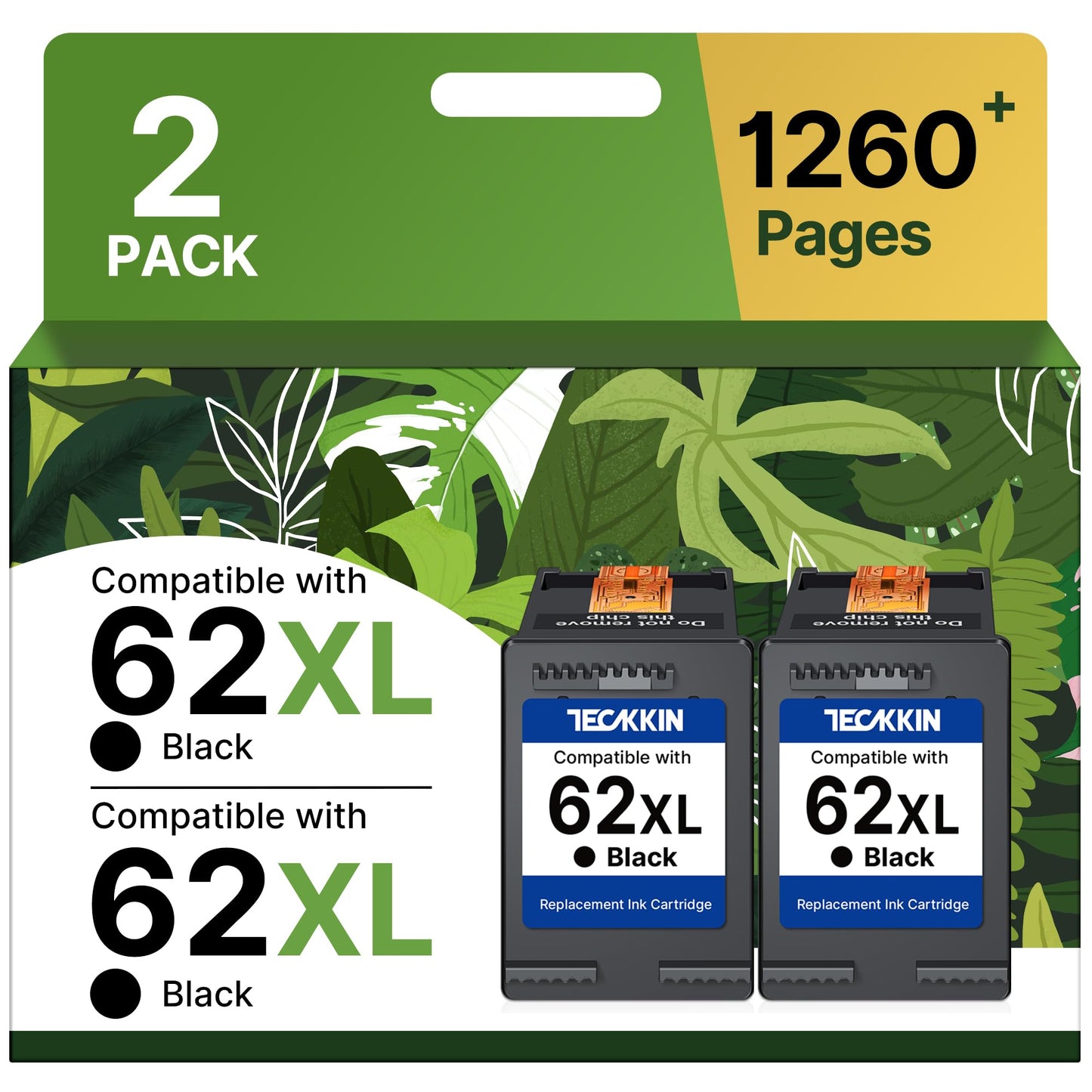 TECKKIN Remanufactured Ink Cartridge Replacement for HP Ink 62 HP 62 Ink 62XL Ink Cartridges Black Ink for Envy 5540 5640 5660 7640 7645 OfficeJet 250 200 5740 5741 8040 Printer (2 Black)