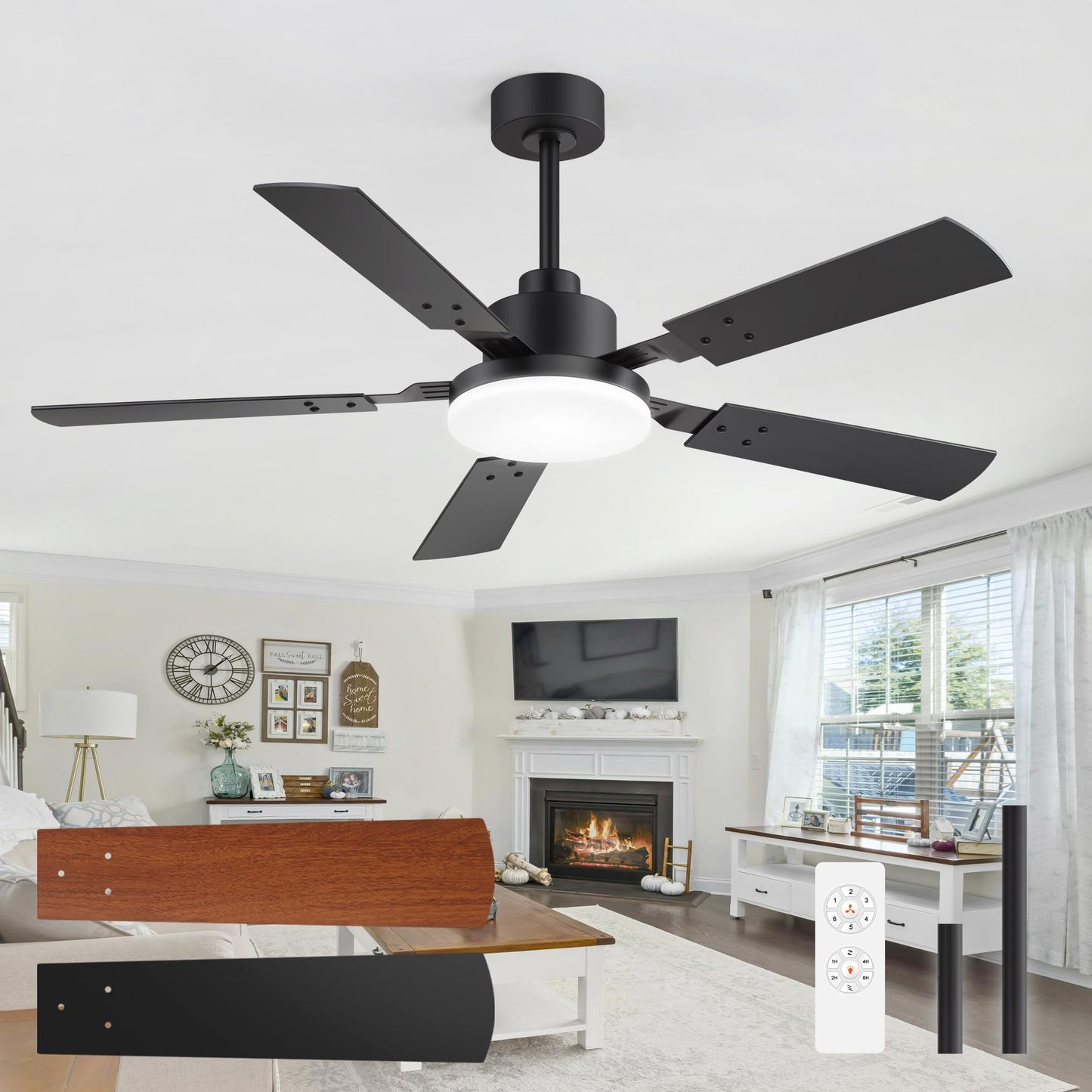 ZYD Ceiling Fan Lights, 52" Ceiling Fans with Lights and Remote, Farmhouse Ceiling Fans with Light Quiet Reversible DC Motor, Dual-Finish LED Ceiling Fan Light for Living Room, Bedroom, Kitchen
