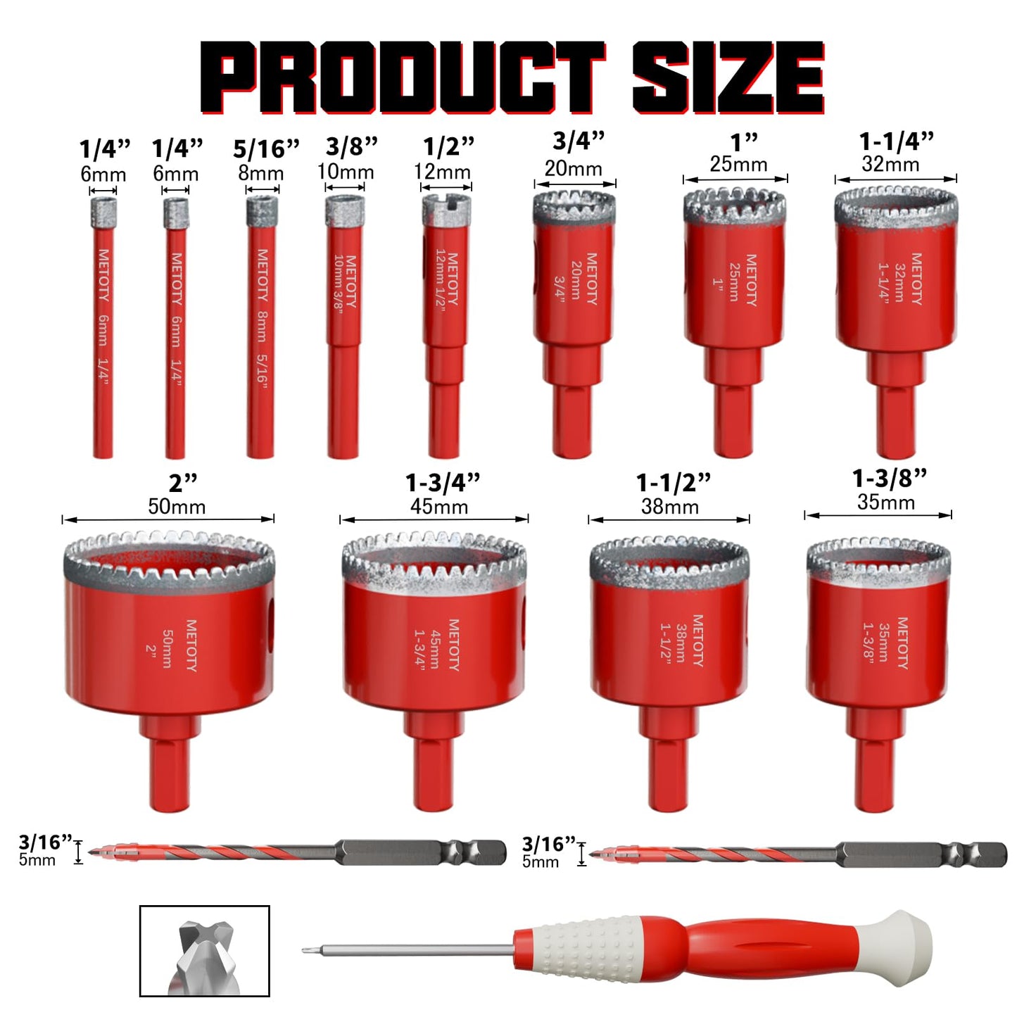 Diamond Hole Saw Drill Bit Set (15 PCS) (1/4"-2") Serrated Diamond Core Bits for Ceramic, Glass, Tile, Marble, Granite | EVA Positioner & Hard Storage Bag | Dry/Wet Dual-Use | High-Precision Drilling